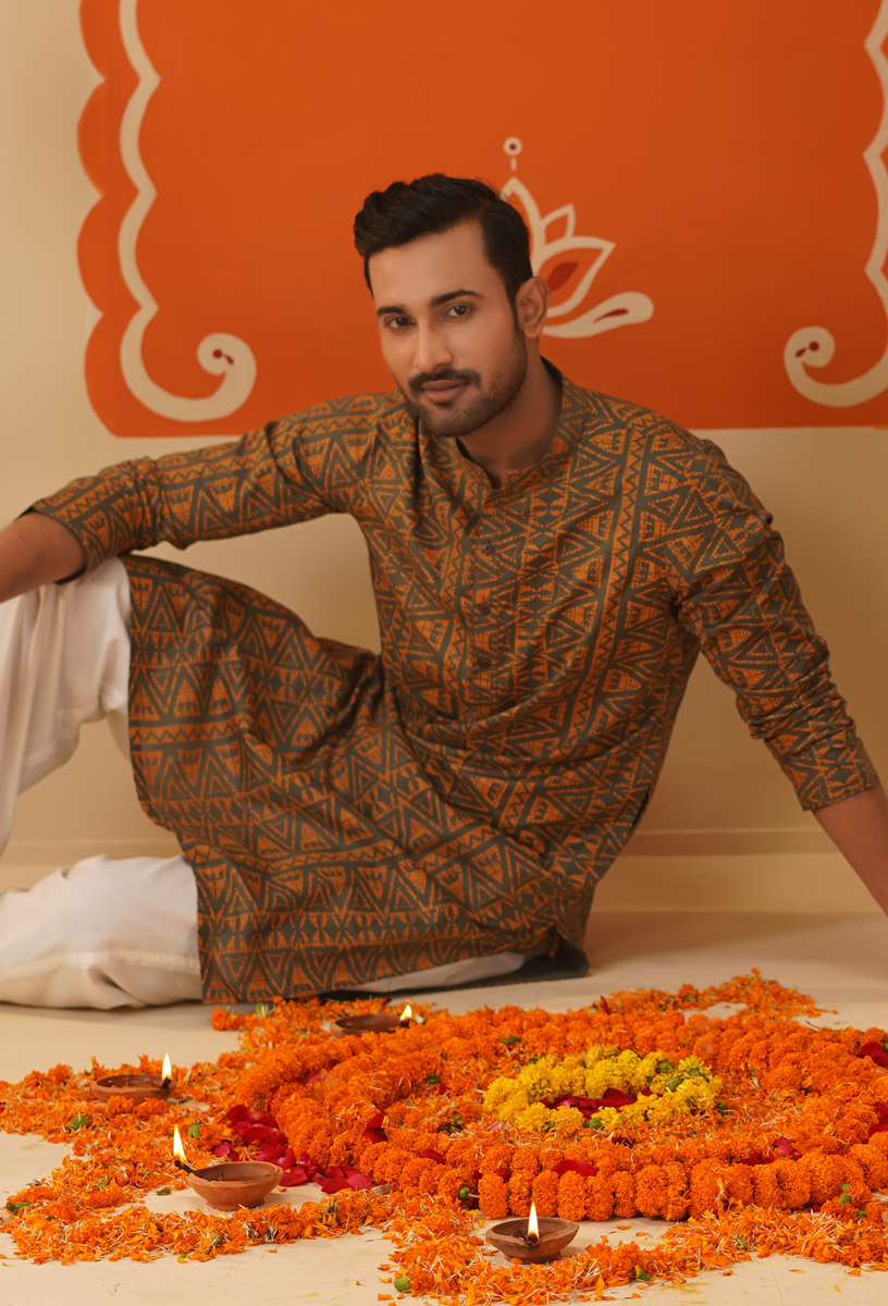 Men’s Geometric Printed Panjabi Contemporary Ethnic Festive Wear