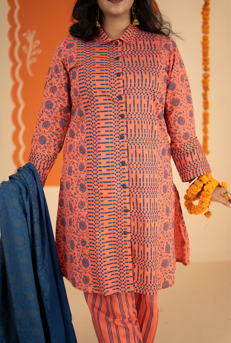 Rangrez Aura 3-Piece Set Coral Orange gallery image