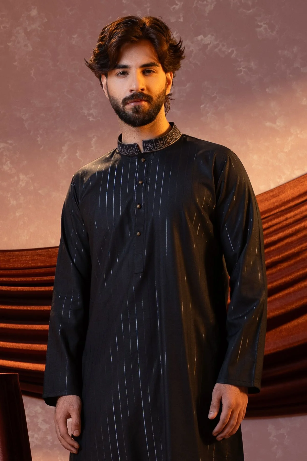 Men's Premium Textured Black Panjabi