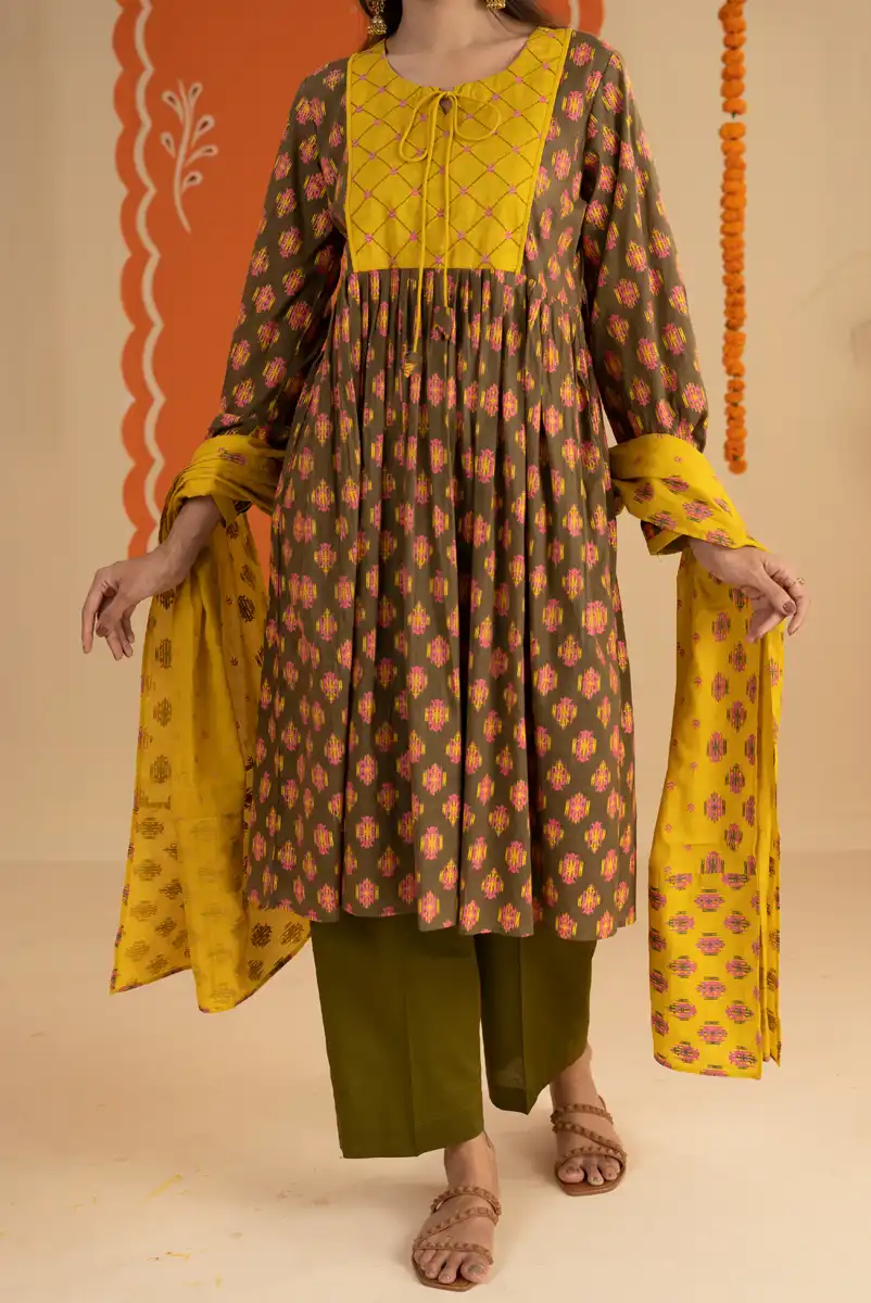 Women's Olive Green Printed Designer Three Piece Set OLIVE gallery image