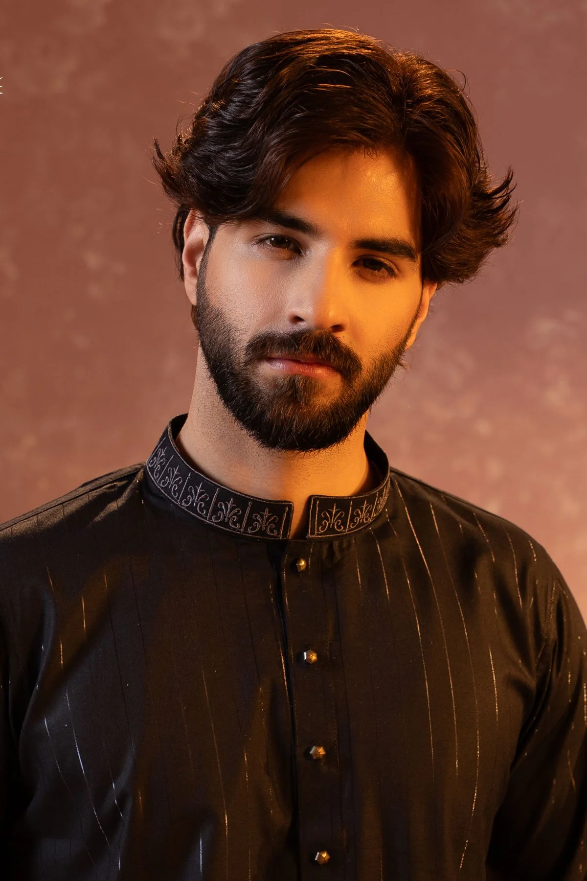 Men's Premium Textured Black Panjabi BLACK gallery image
