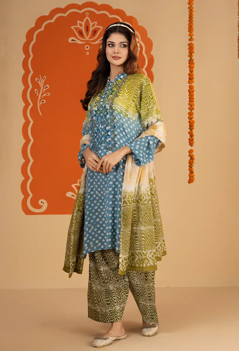 Women's Premium 3-Piece Printed Salwar Kameez Set with Matching Dupatta