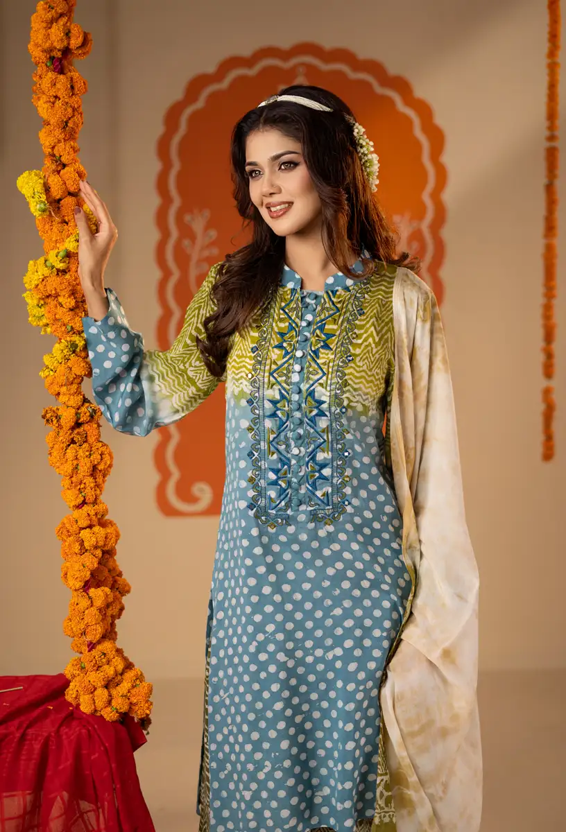 Women's Premium 3-Piece Printed Salwar Kameez Set with Matching Dupatta BLUE gallery image