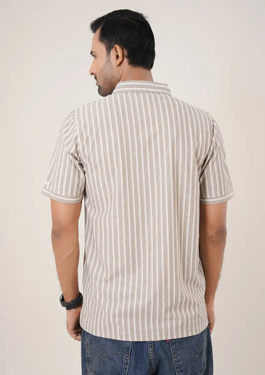 Men's Premium Beige Vertical Stripe Casual Polo Beige gallery image