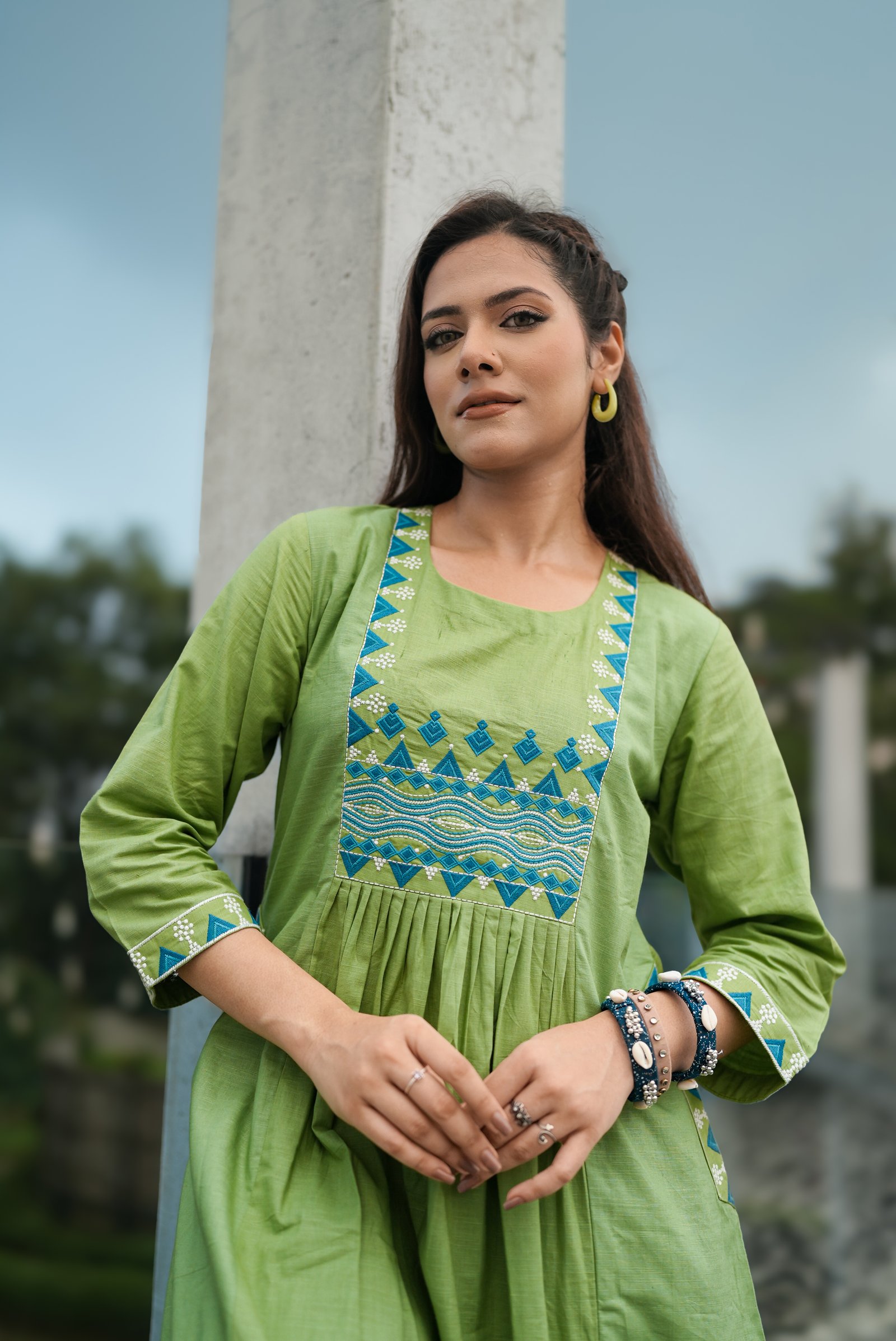 Amriss Pistachio Heritage Embroidered 2-Piece Co-ords Set Navy Blue gallery image