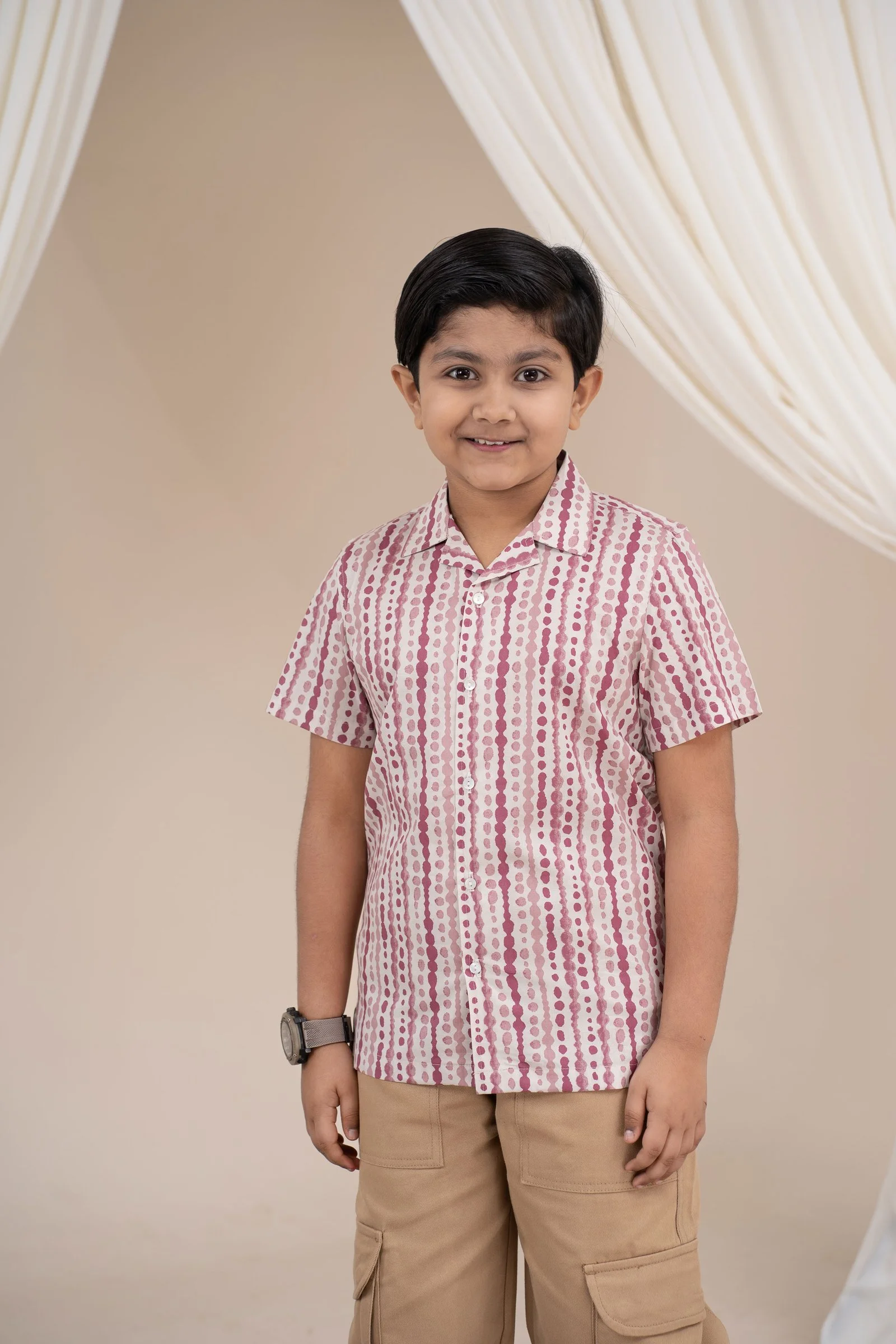 Boys’ Navy Palm Print Resort Short Sleeve Polyester Casual Shirt Copy