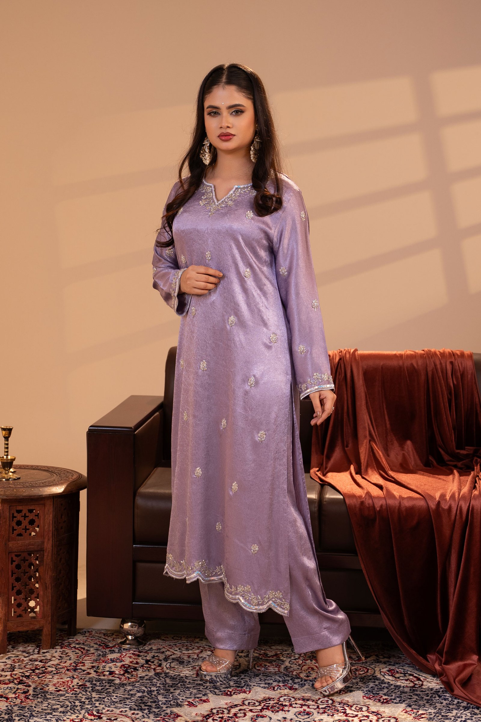 Lavender Karchupi Worked Co-Ord Set for Women