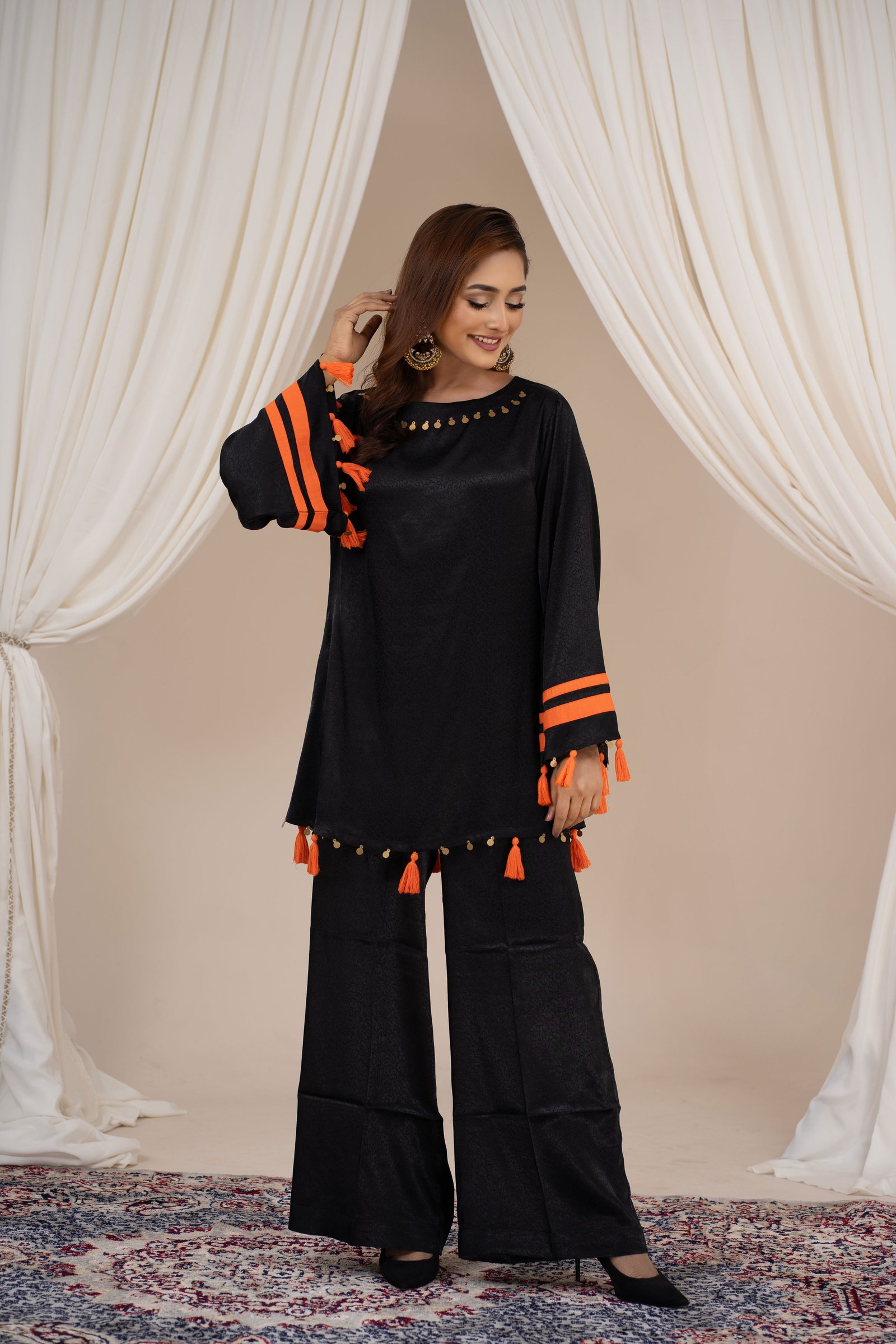 Black & Orange Tassel Detail Co-Ord Set