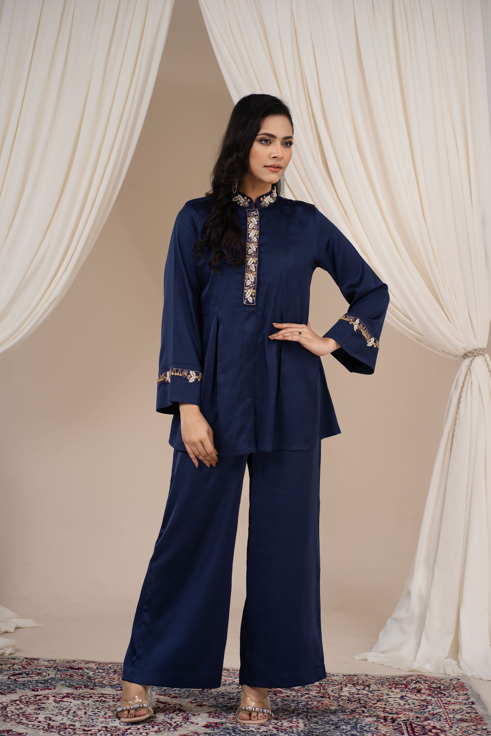 Midnight Bloom Embroidered Co-Ord Set