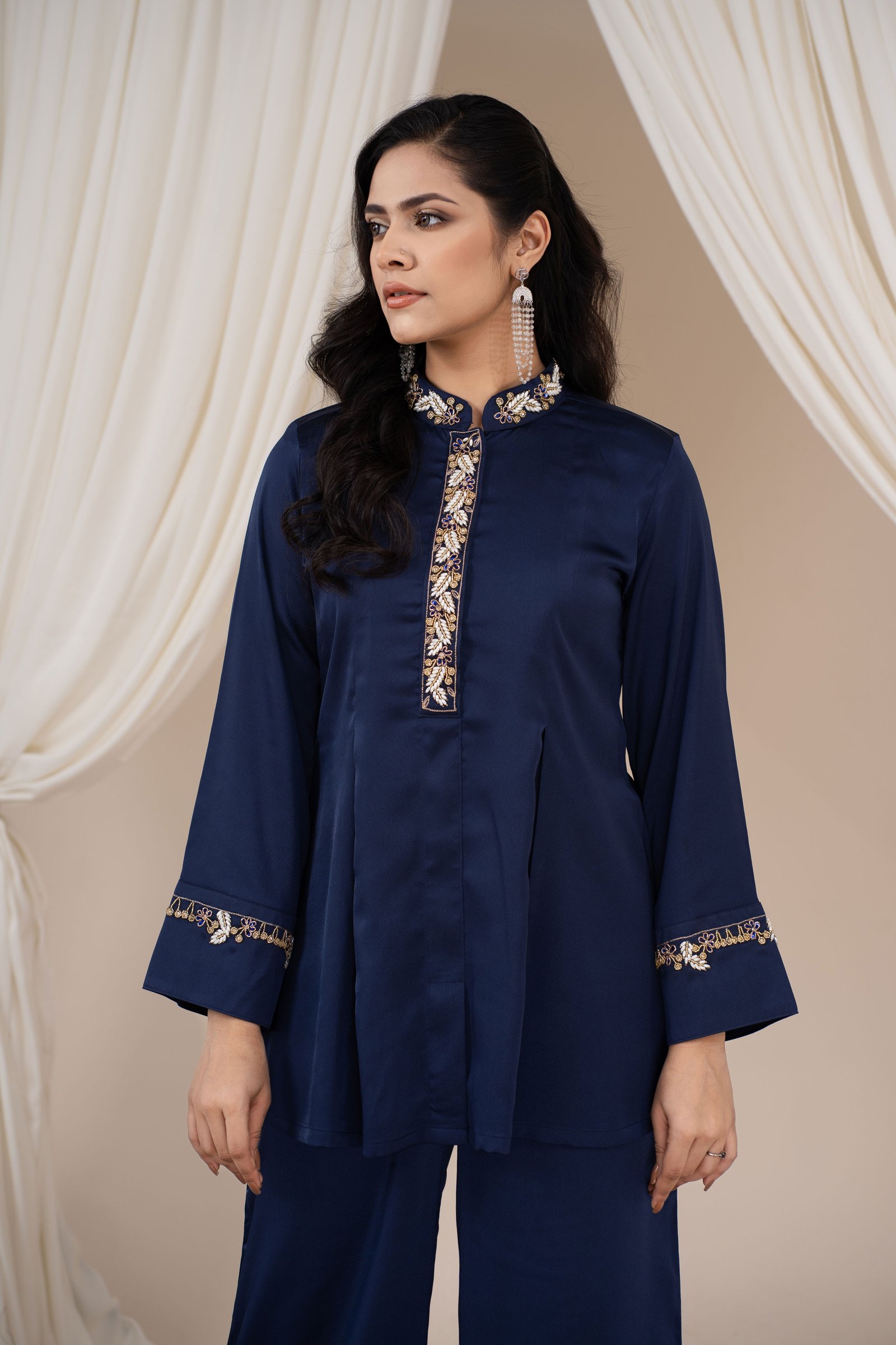 Midnight Bloom Embroidered Co-Ord Set Navy Blue gallery image