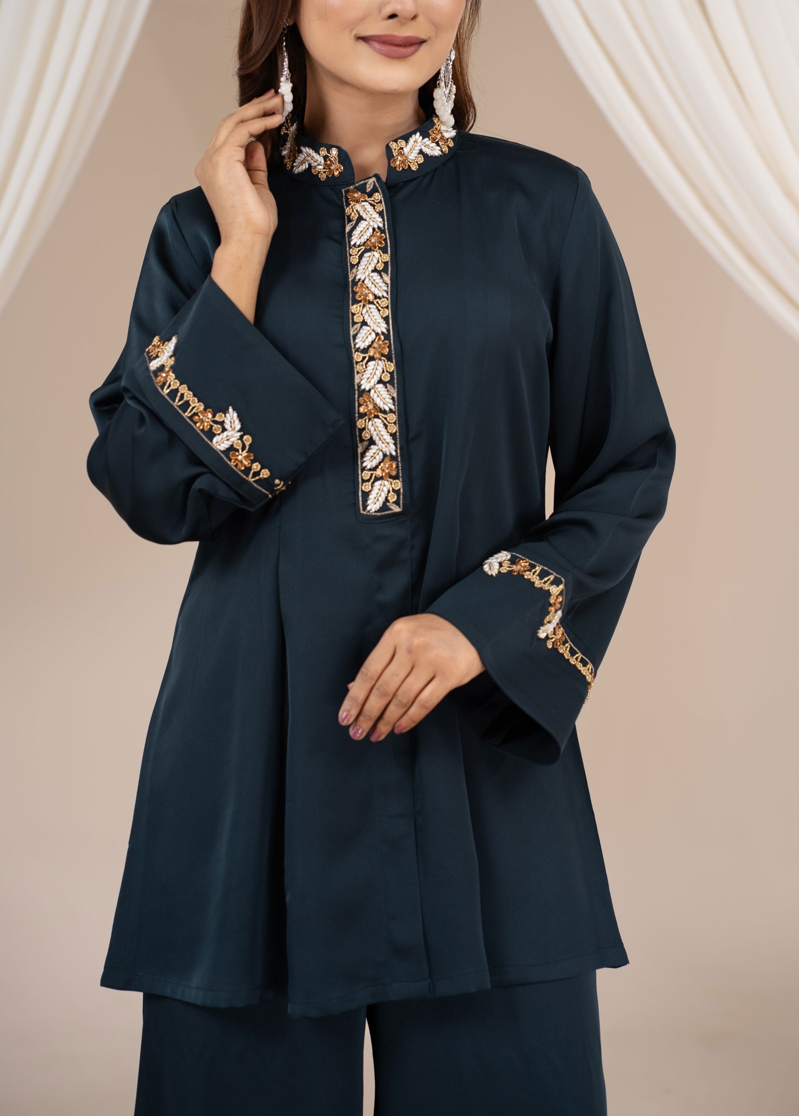 Midnight Elegance Embroidered Co-Ord Set Navy Blue gallery image