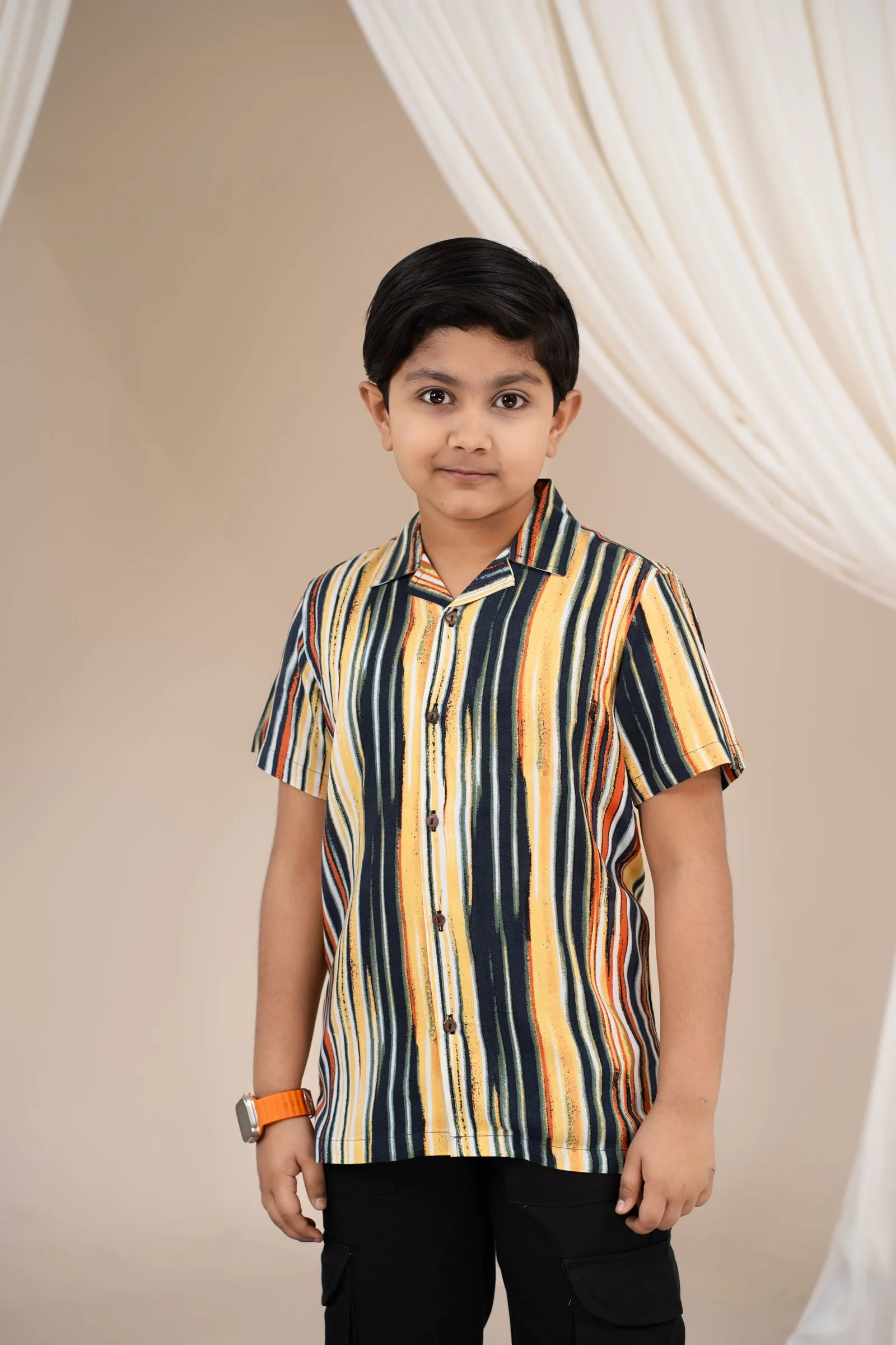 Boys’ Multicolor Vertical Stripe Short-Sleeve Casual Shirt