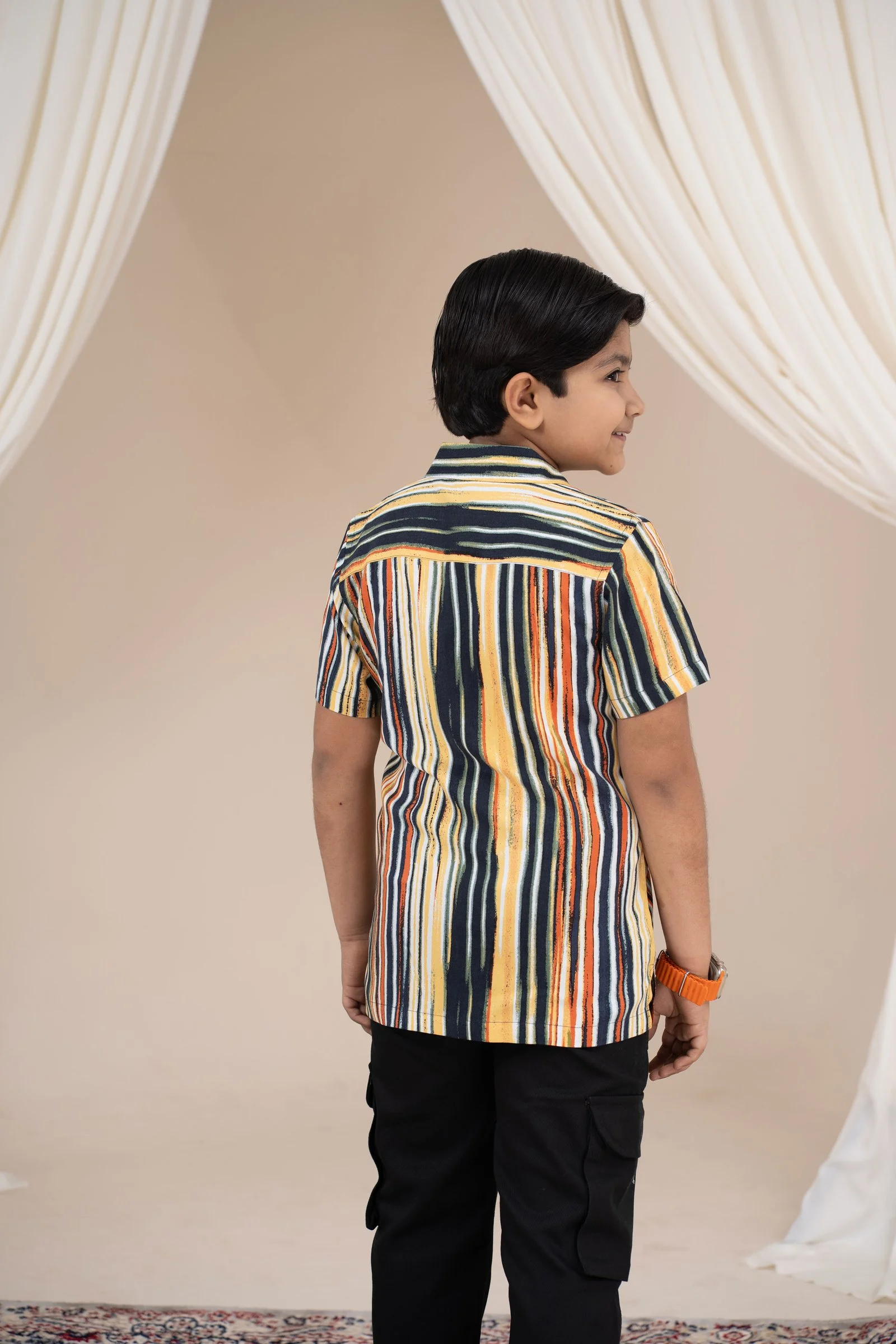 Boys’ Multicolor Vertical Stripe Short-Sleeve Casual Shirt Multi Color gallery image