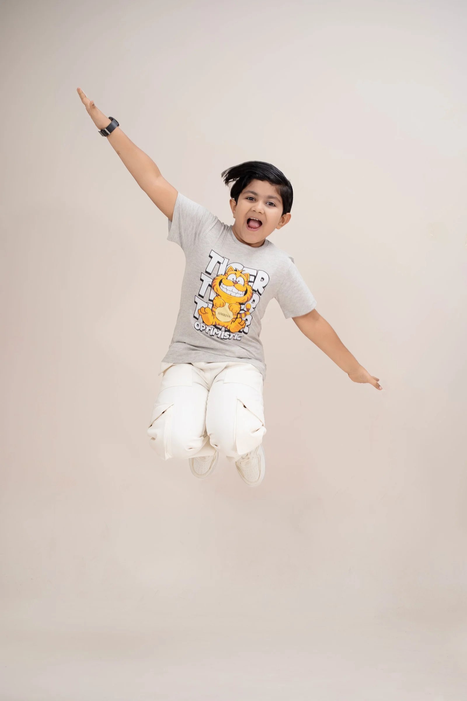 Kids Tiger Optimistic Graphic Print Short Sleeve T-Shirt