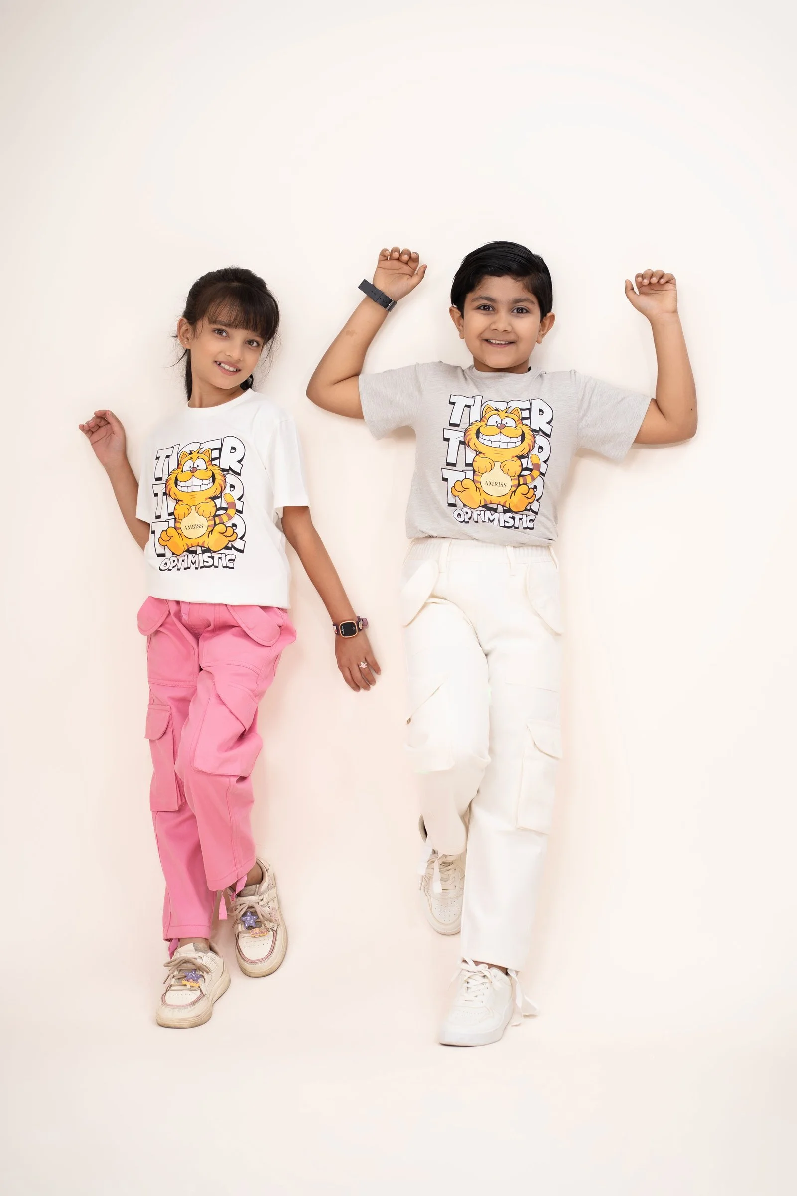 Kids Tiger Optimistic Graphic Print Short Sleeve T-Shirt Off-White gallery image