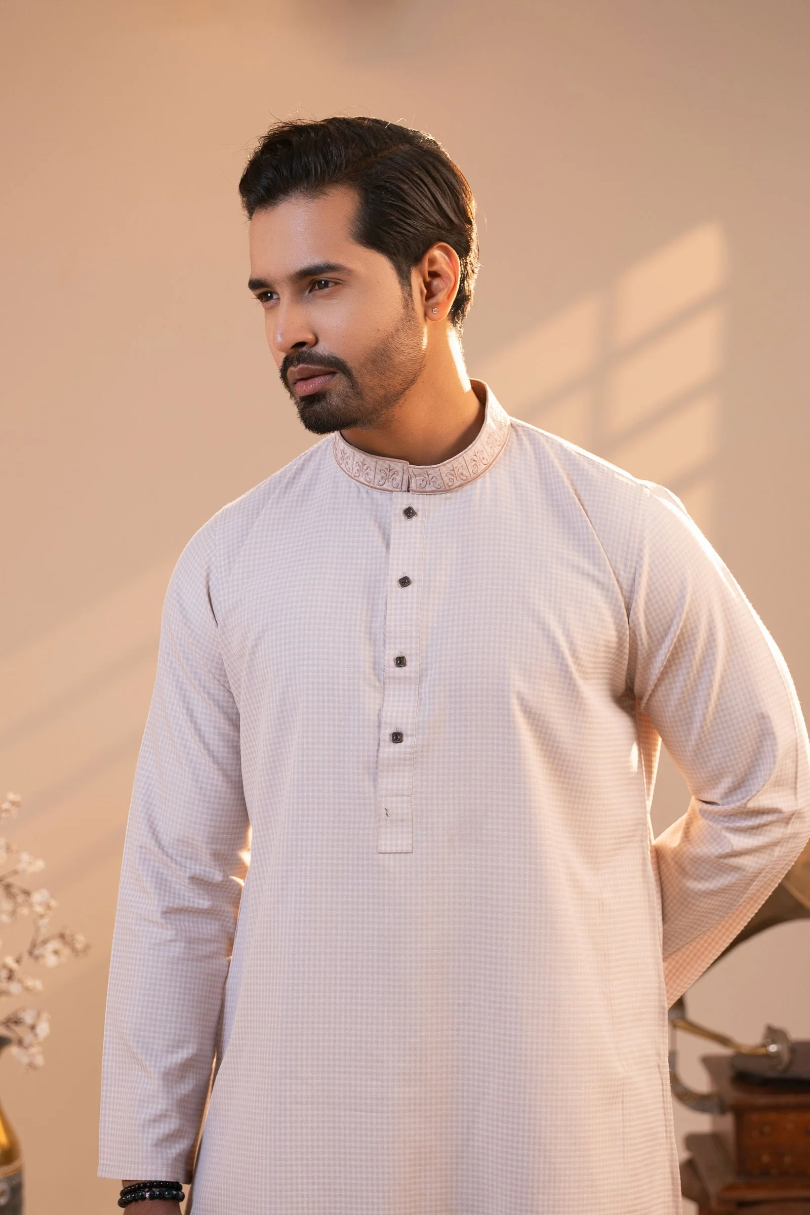 Men’s Premium Textured Embroidered Panjabi Light Blush Pink gallery image