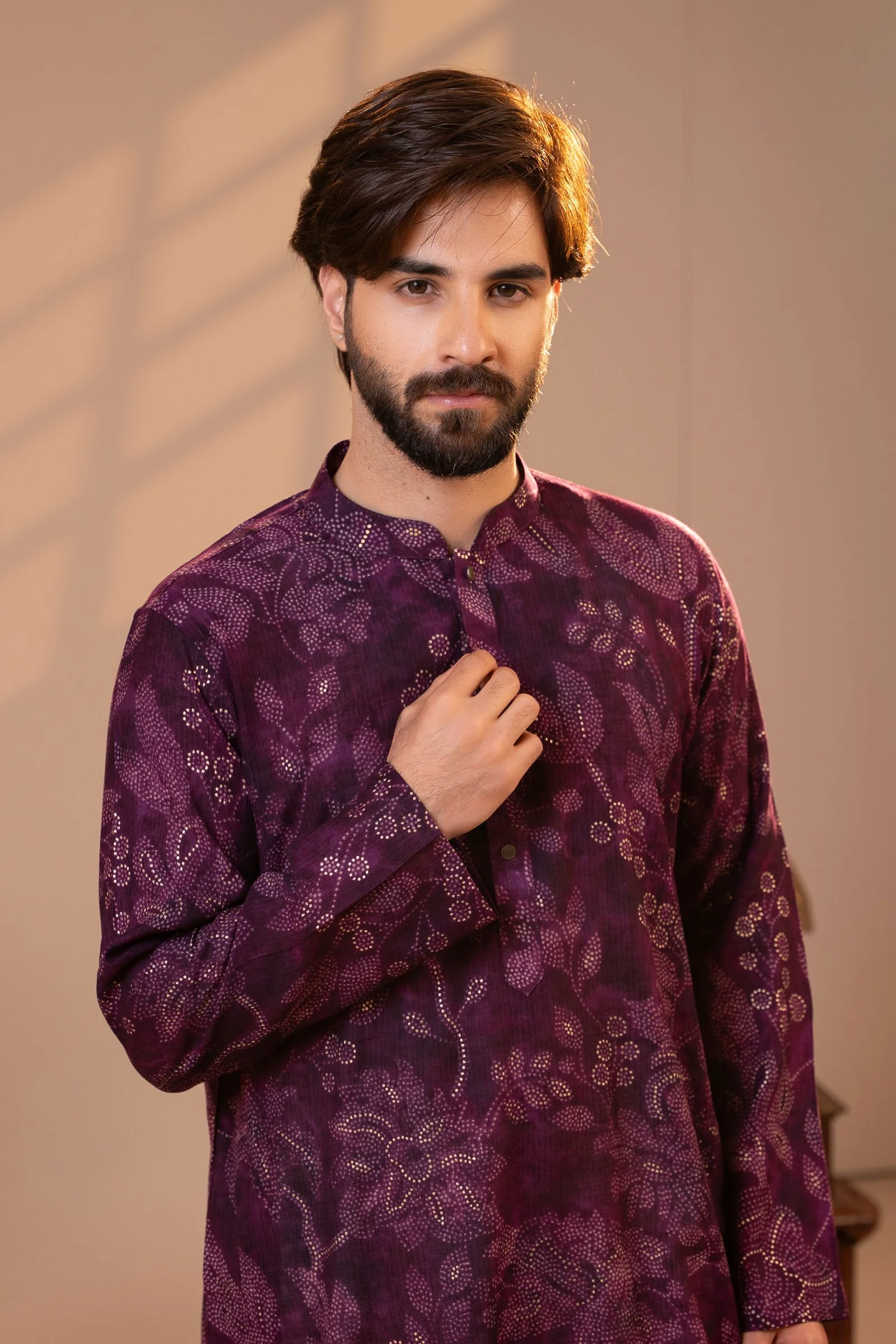 Men’s Royal Plum Floral Printed Panjabi