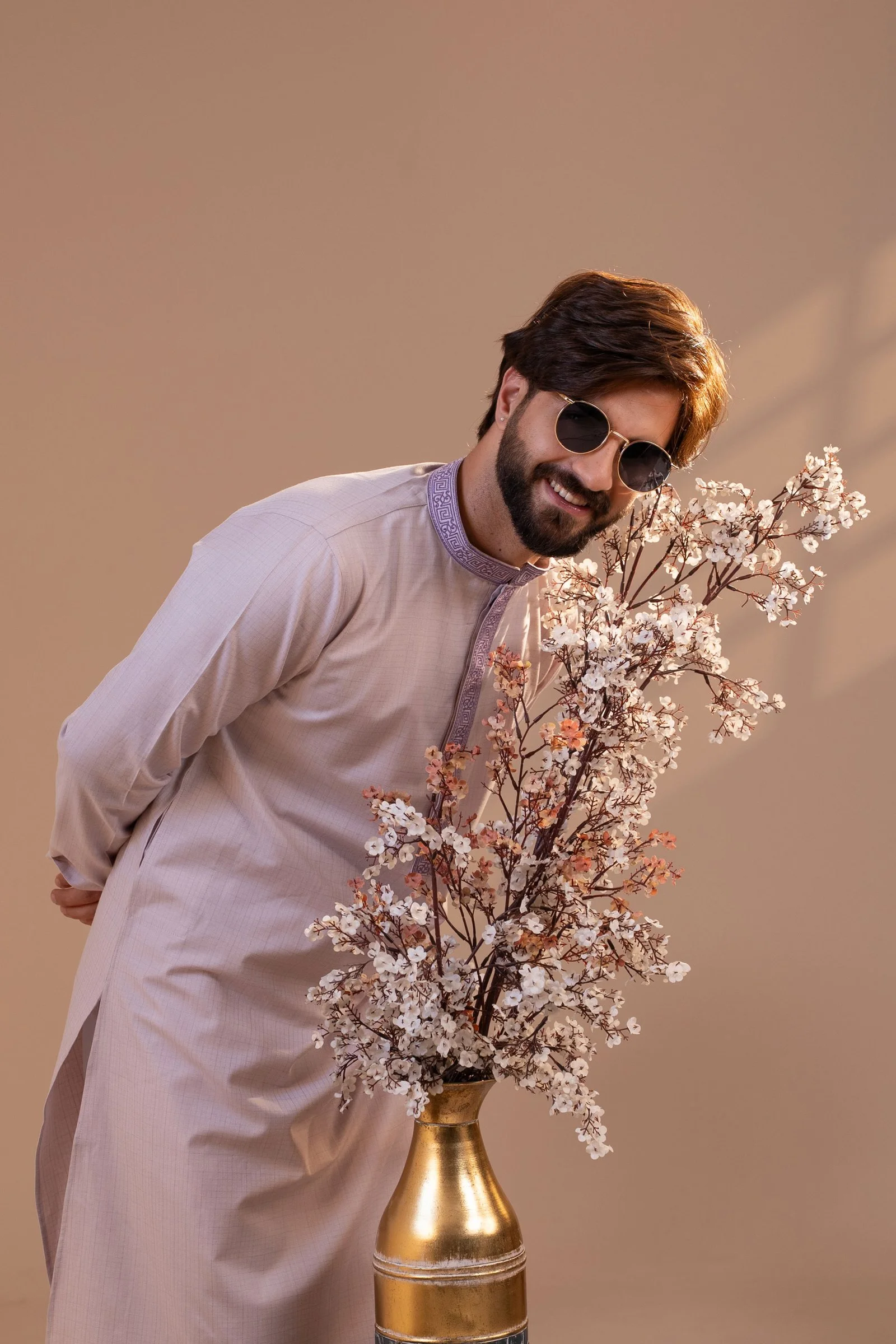 Men’s Premium Traditional Contemporary Embroidered Panjabi Light Lavender gallery image
