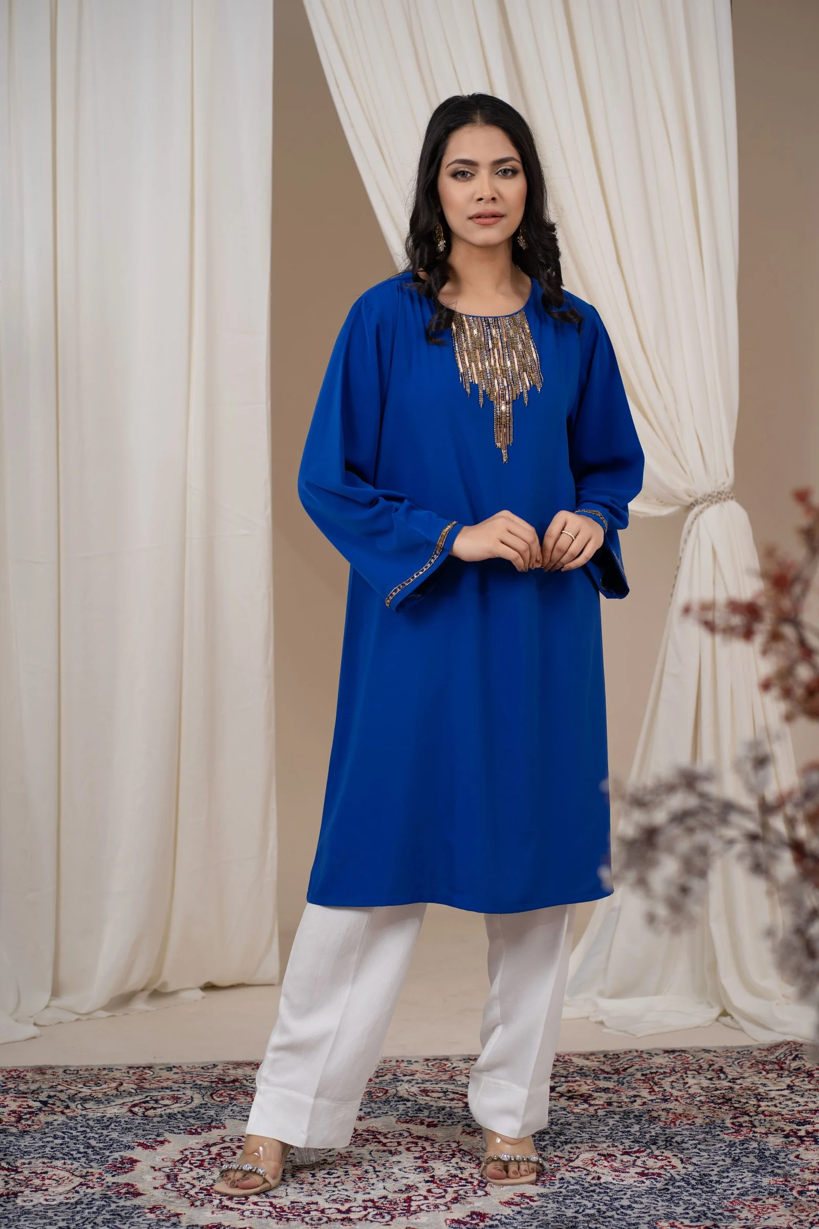 Women’s Royal Blue Embellished Bell-Sleeve Dress Royal Blue gallery image