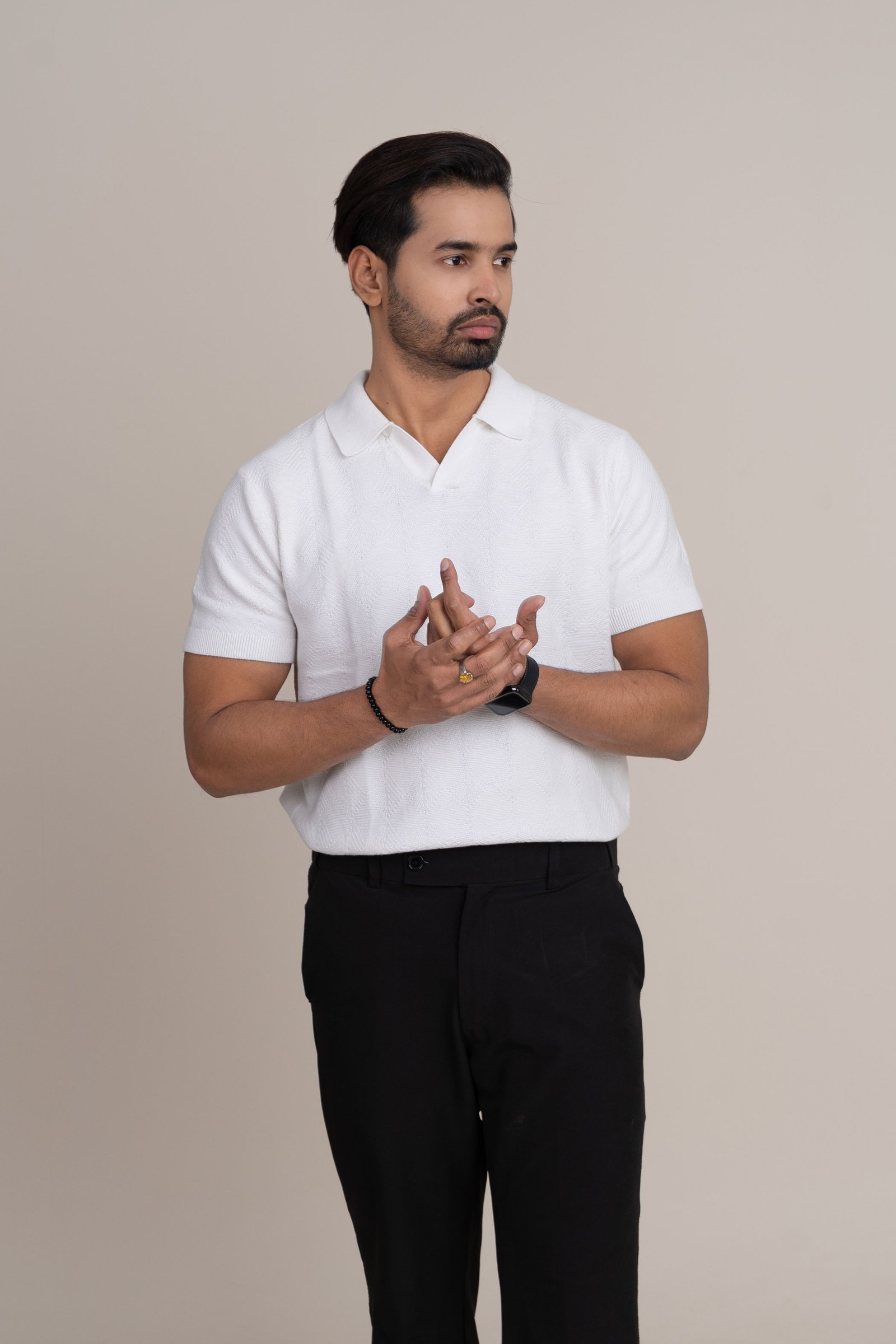 Waffle Cotton Rib-Knit Polo Tee for Men