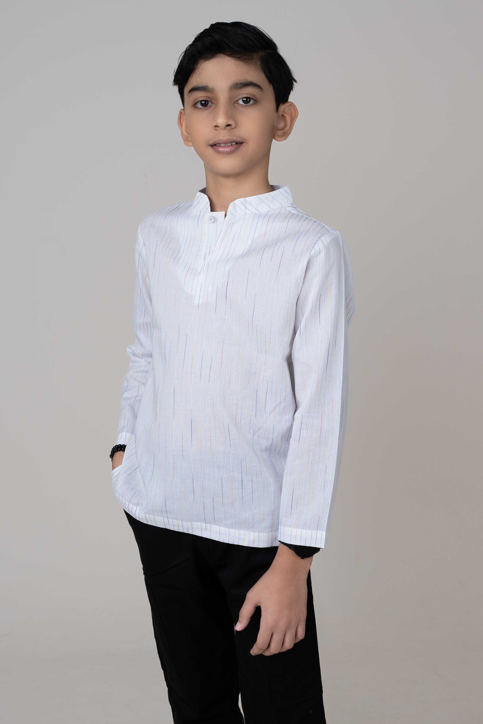 Kids Premium Traditional Casual Style Striped Fotua White gallery image