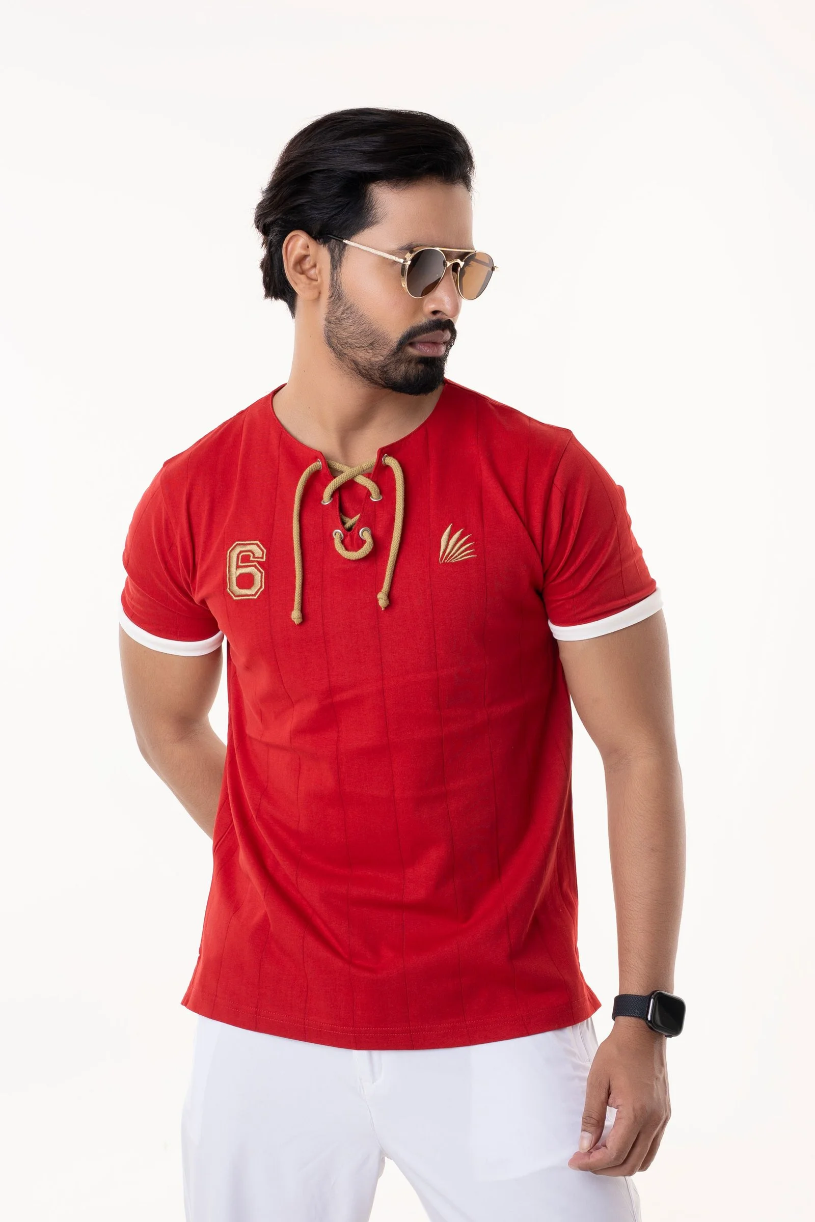 Men’s Premium Drop-Needle Lace-Up Red T-Shirt