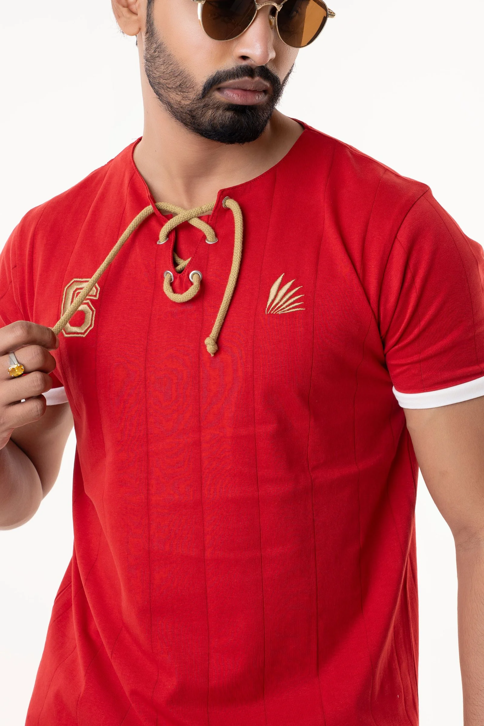 Men’s Premium Drop-Needle Lace-Up Red T-Shirt Red gallery image