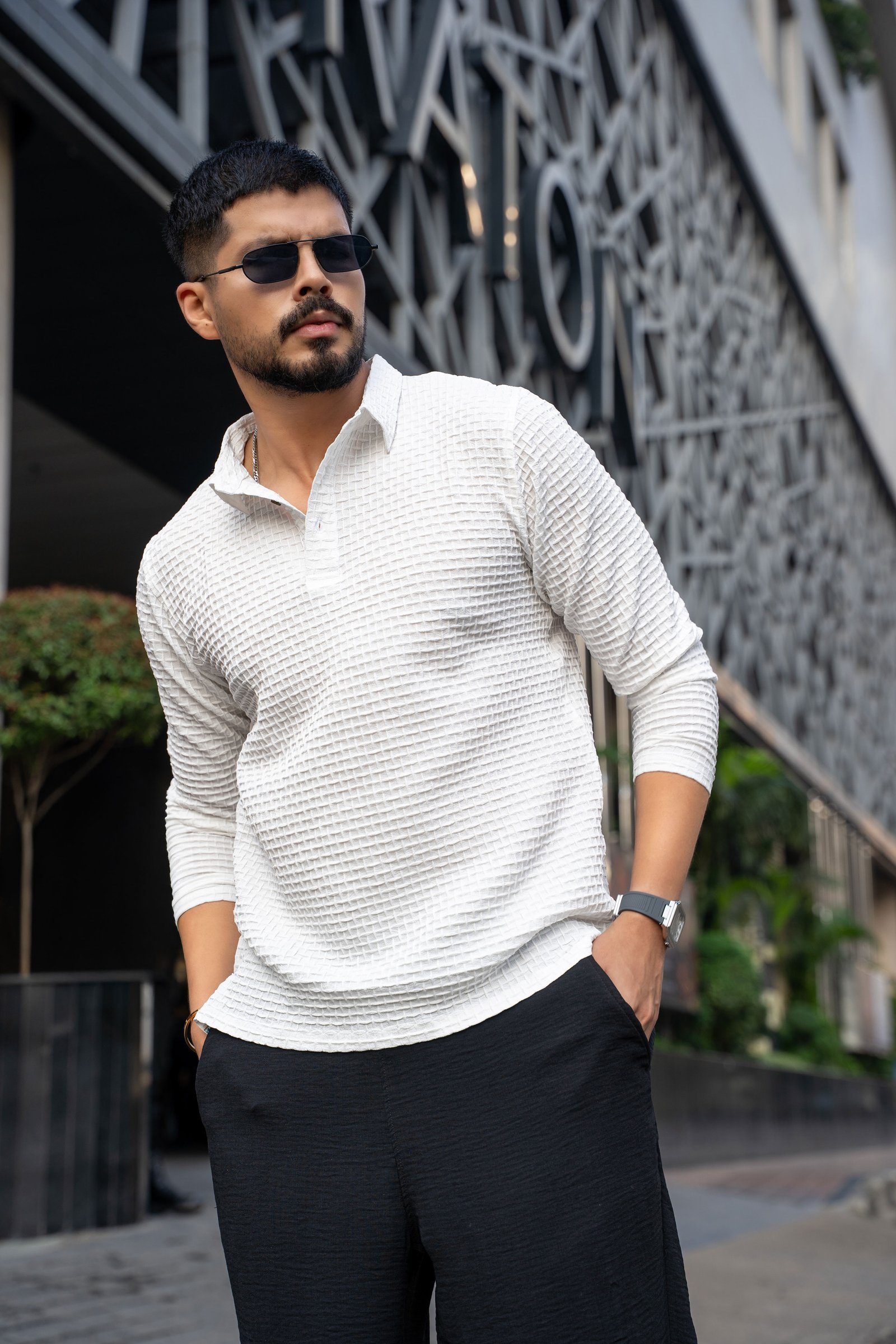 Men’s Waffle Cotton Henley Rib-Knit Long Sleeve Casual Polo Shirt