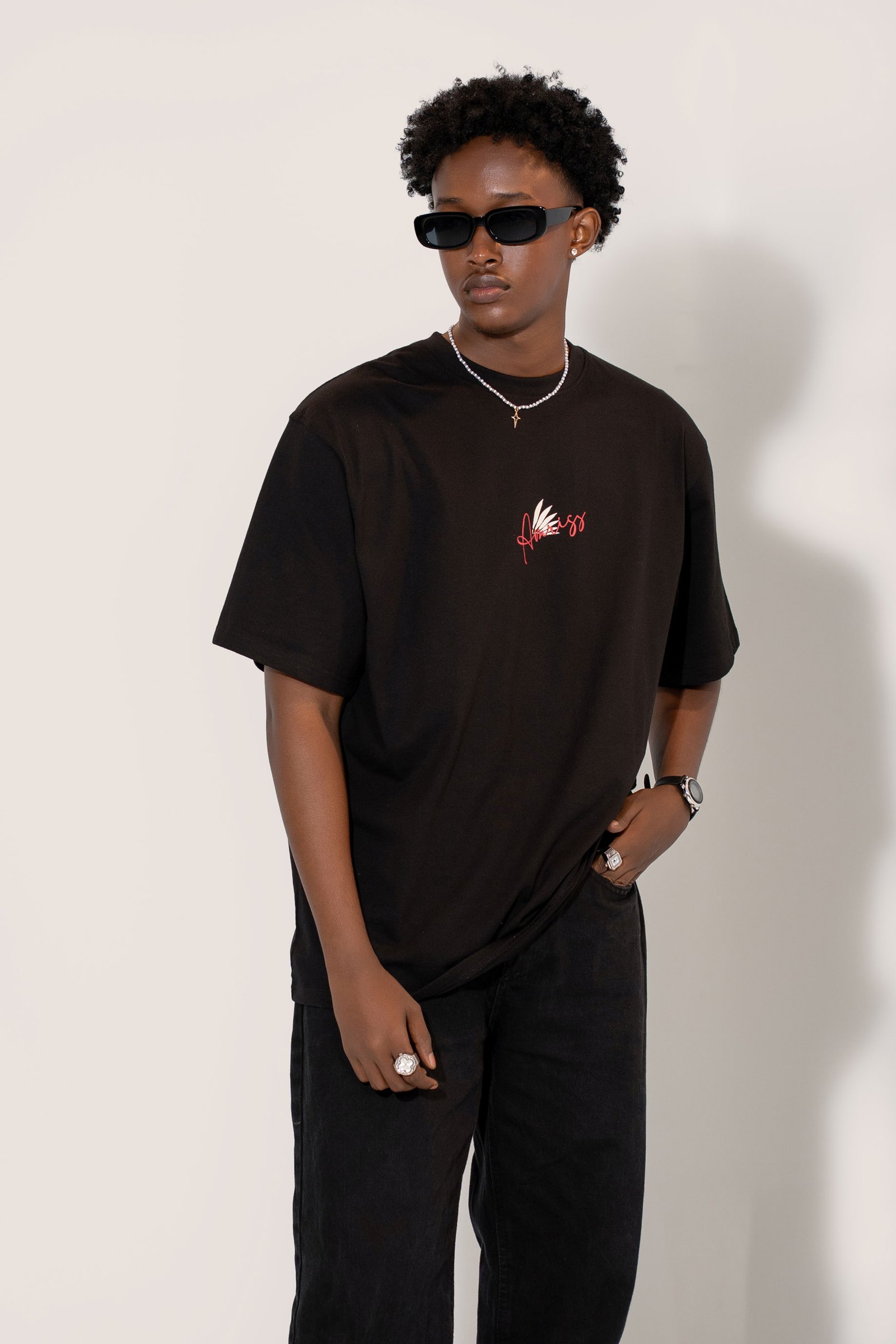 Amriss Signature Black Drop Shoulder Tee