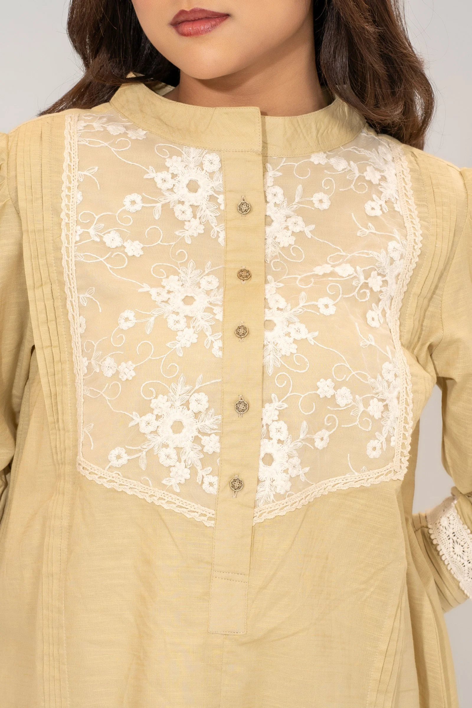 Women’s Embroidered Lace - Panel Soft Yellow Long Kurti Soft Yellow gallery image