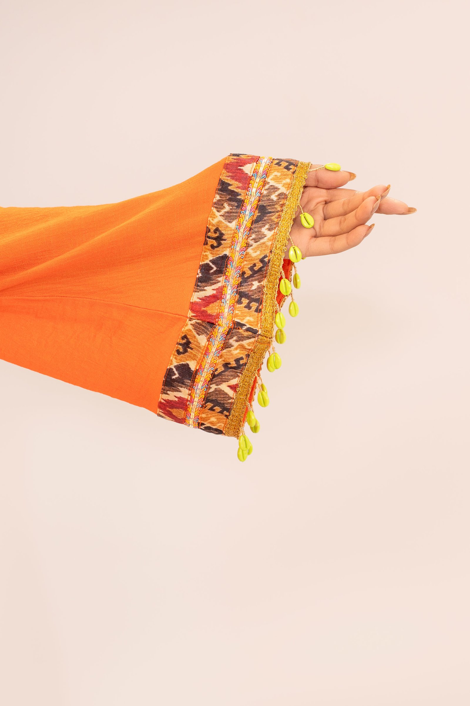 Bohemian Angarkha Kari & Embroidery Worked Long Kurti Sunlit Orange gallery image