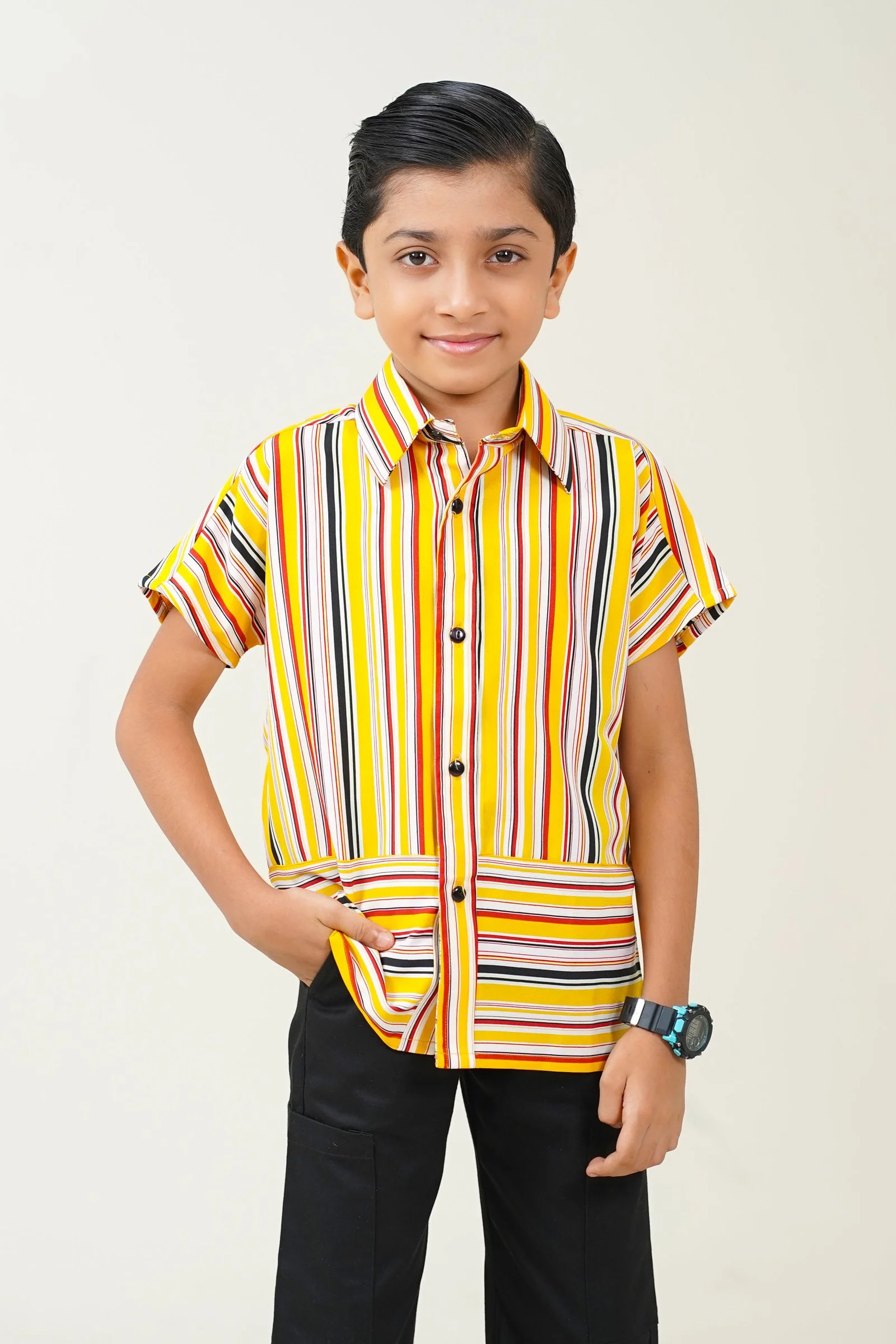 Kids’ Multicolor Vertical Stripe Short-Sleeve Shirt