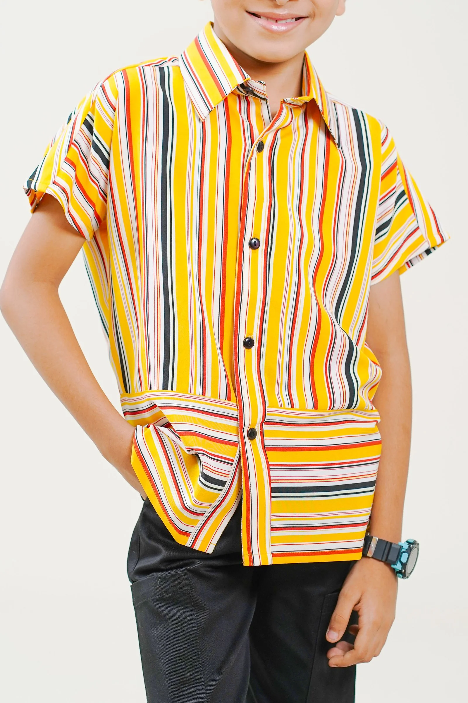 Kids’ Multicolor Vertical Stripe Short-Sleeve Shirt Multi Color gallery image