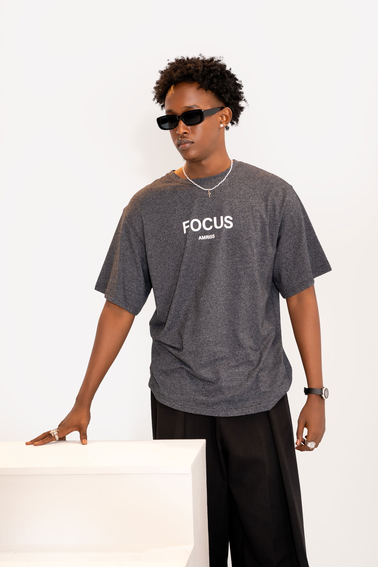 Amriss Signature Black Drop Shoulder Tee Copy Grey gallery image