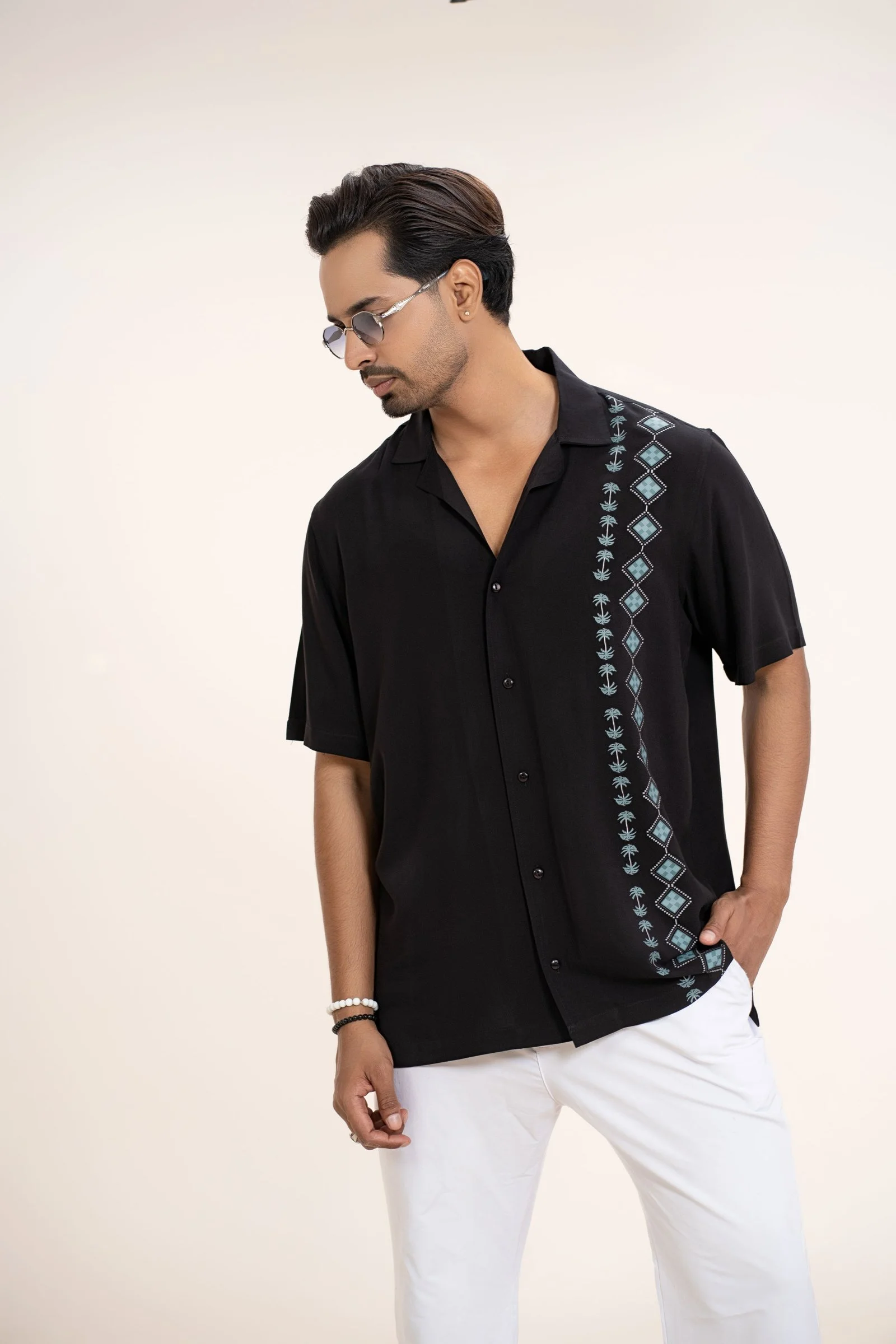 Relaxed Fit Geometric Pattern Casual Resortwear Shirt