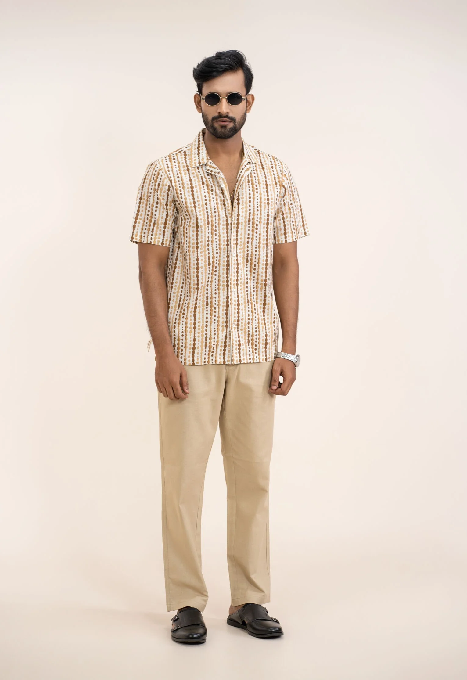 Men’s All-Over Printed Casual Shirt Beige gallery image