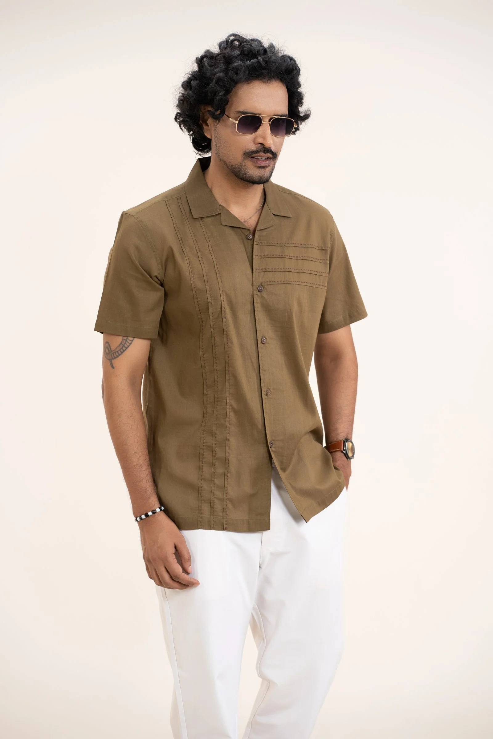 Men’s Lightweight Short Sleeve Cocoa Stitch Shirt Mocha Brown gallery image