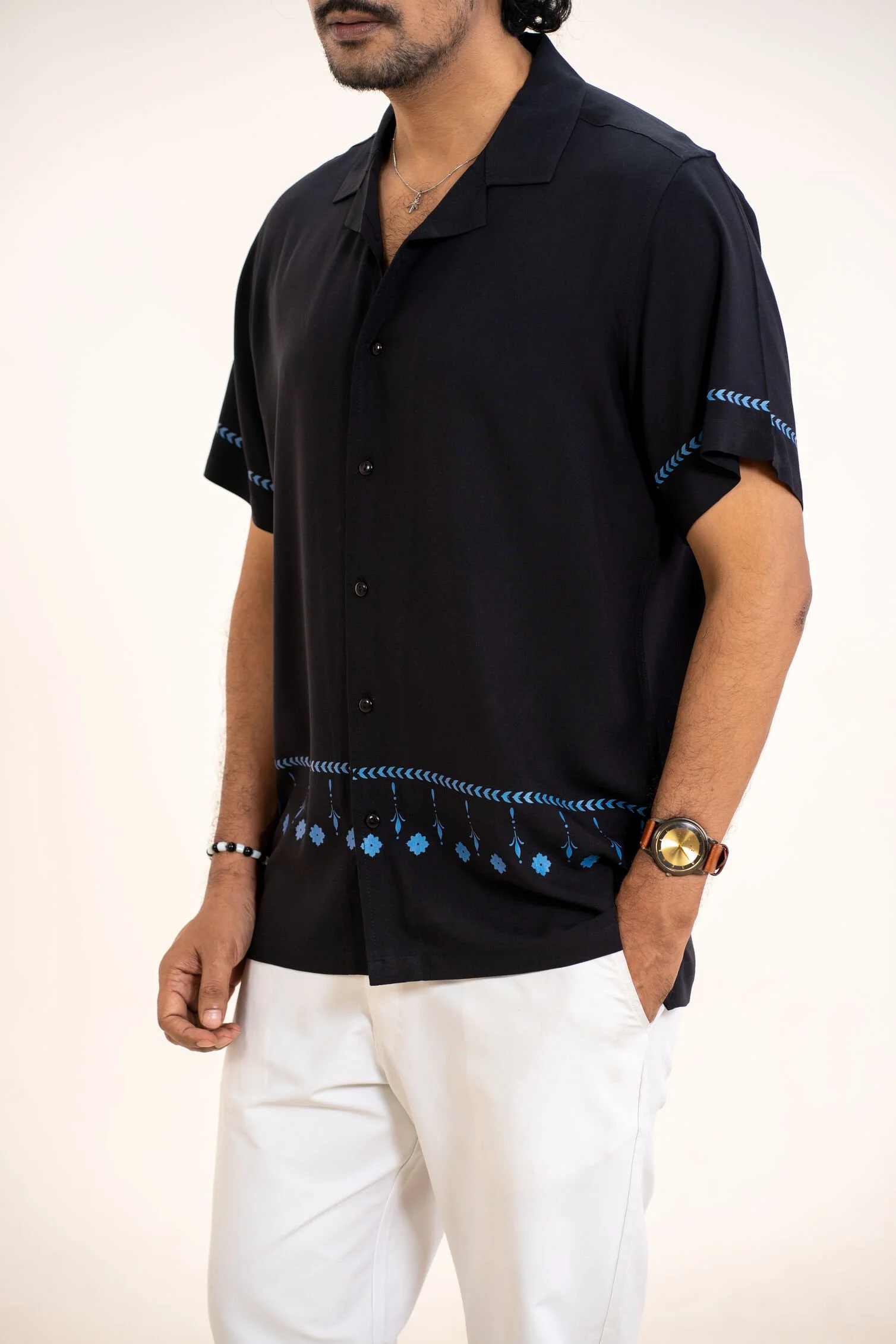 Men’s Black Short Sleeve Relaxed Fit Printed Casual Shirt BLACK gallery image