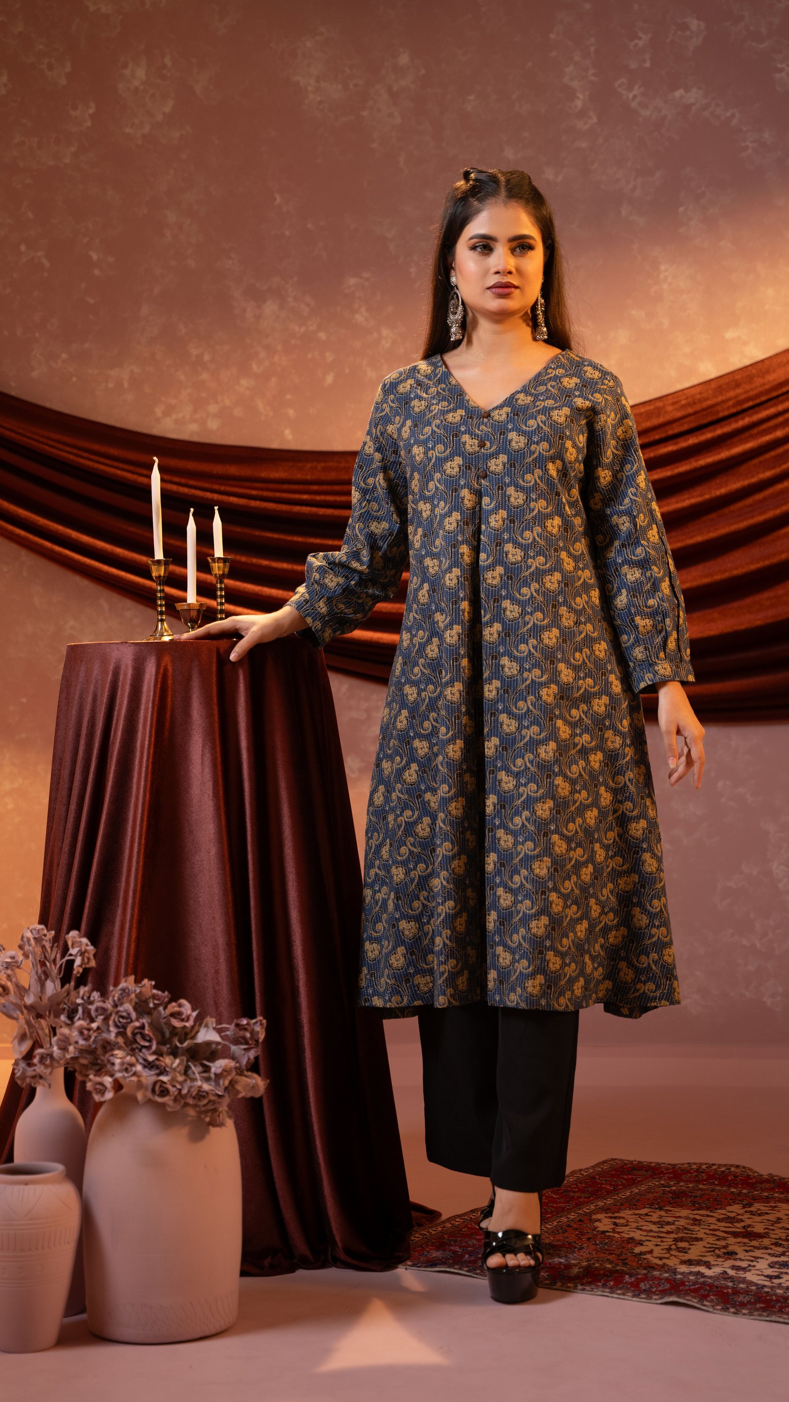 AMRISS Ladies Kurta One Piece | Elegant Printed Women's Kurti BLACK gallery image