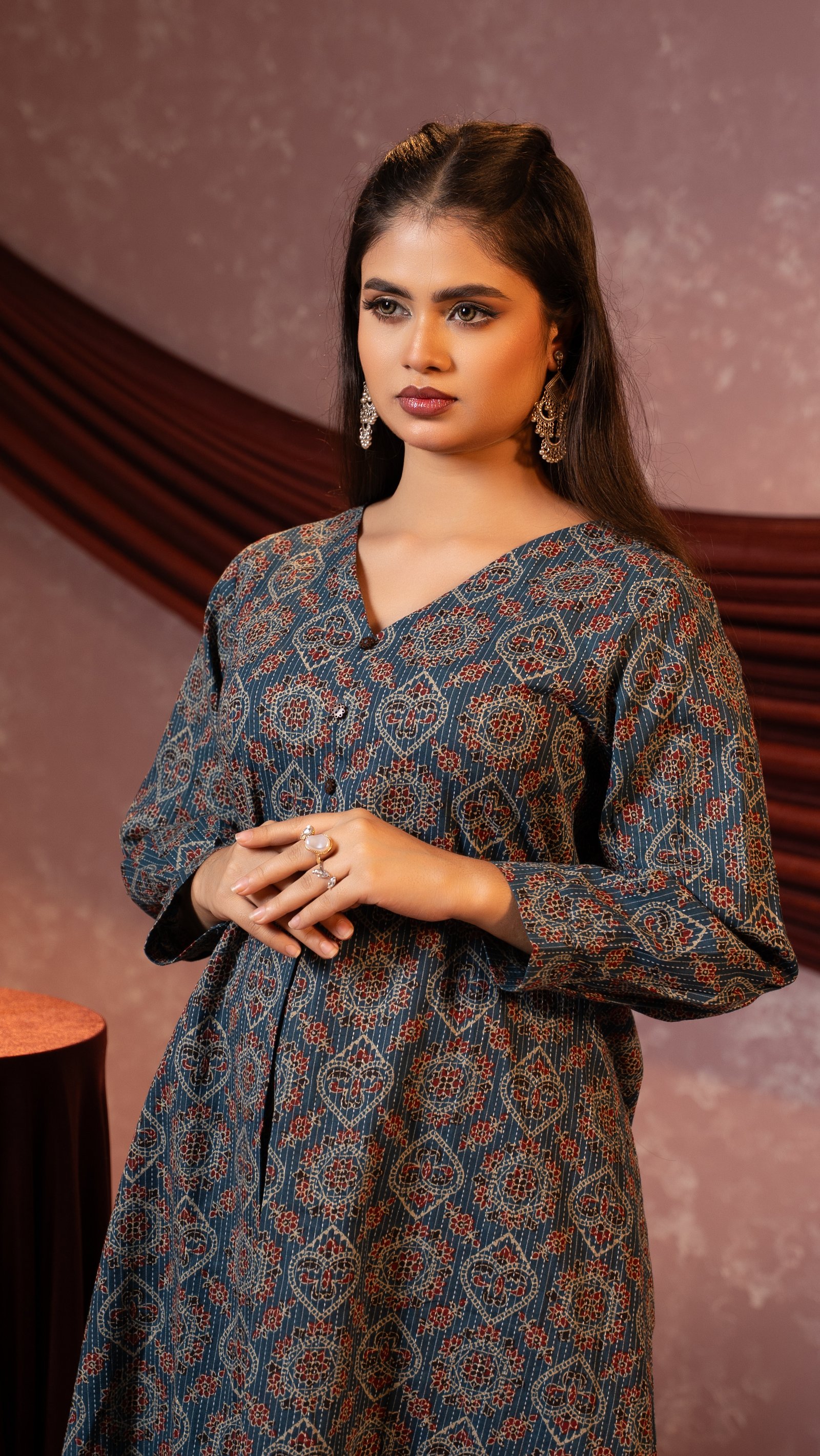 AMRISS Ladies Kurta One Piece | Elegant Printed Women's Kurti BLACK gallery image