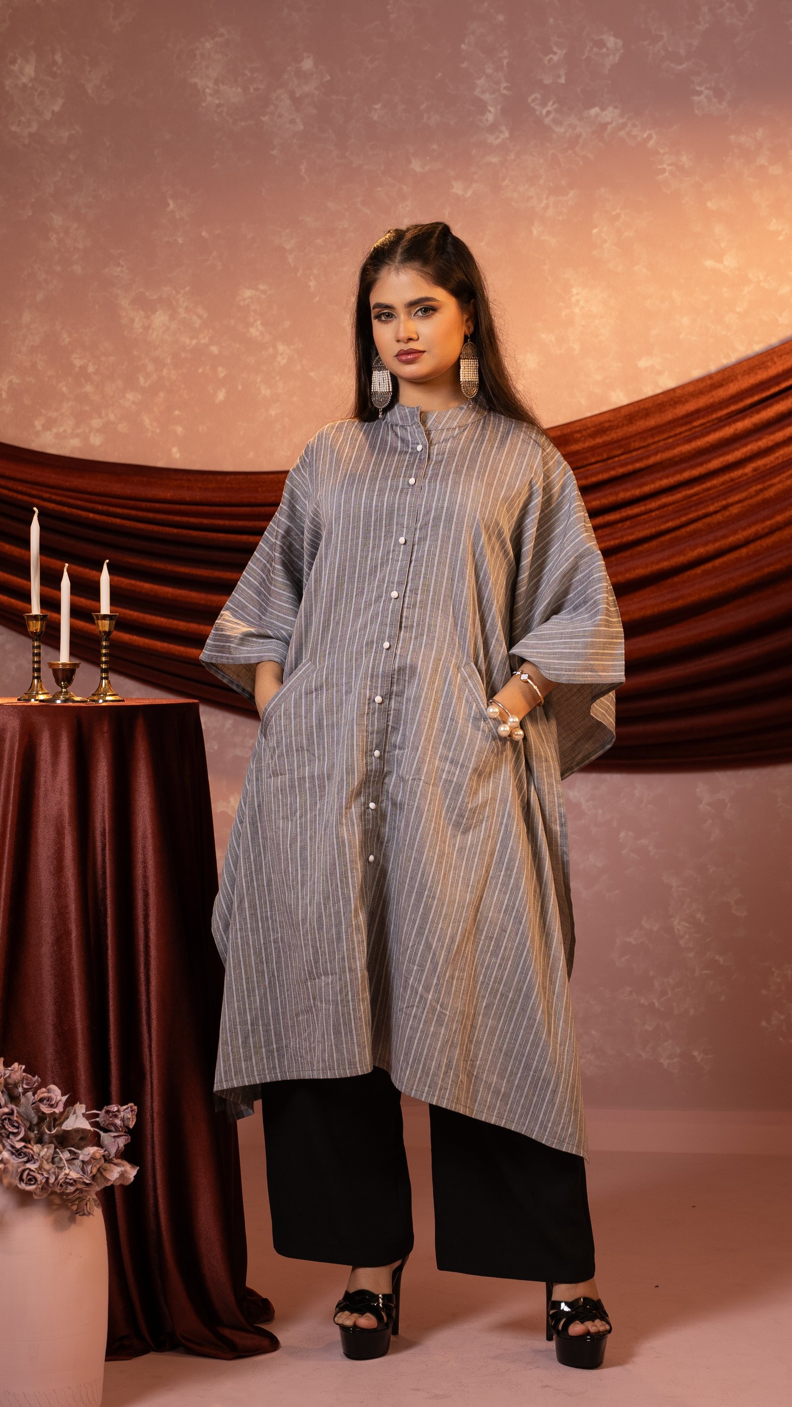 AMRISS Ladies One Piece Kaftan Premium Striped Elegant Kaftan White gallery image