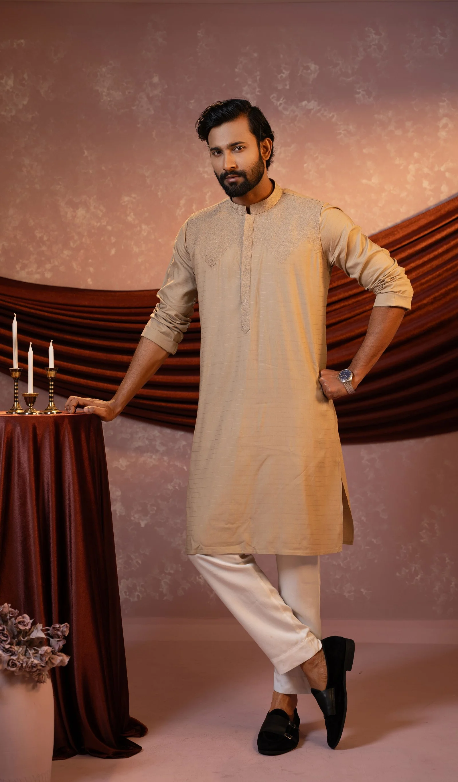 Men’s Festive Fashion Premium Beige Embroidered Panjabi Beige gallery image