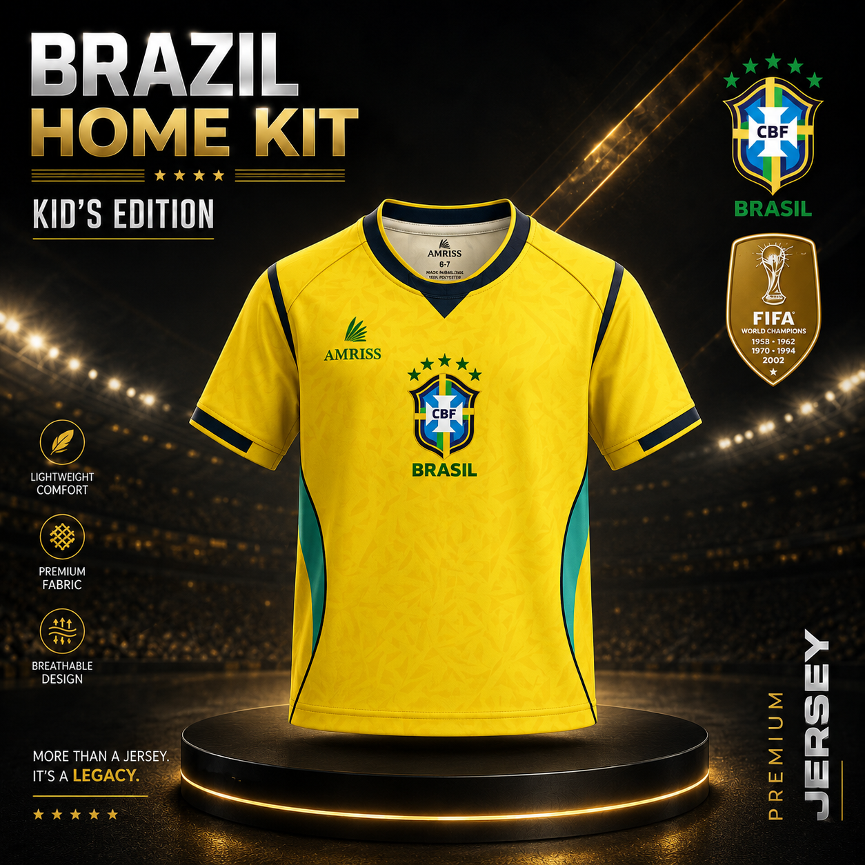 Brazil Home Jersey KIDS FIFA 2026 YELLOW gallery image