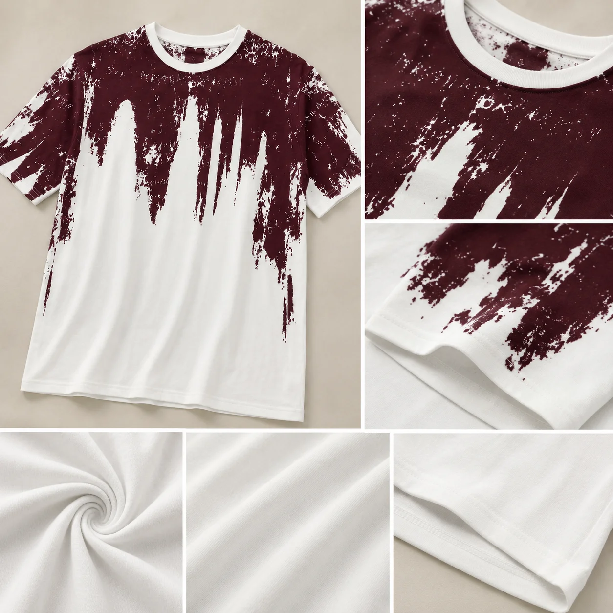 Urban Burgundy Splash Drop Shoulder Tee White gallery image