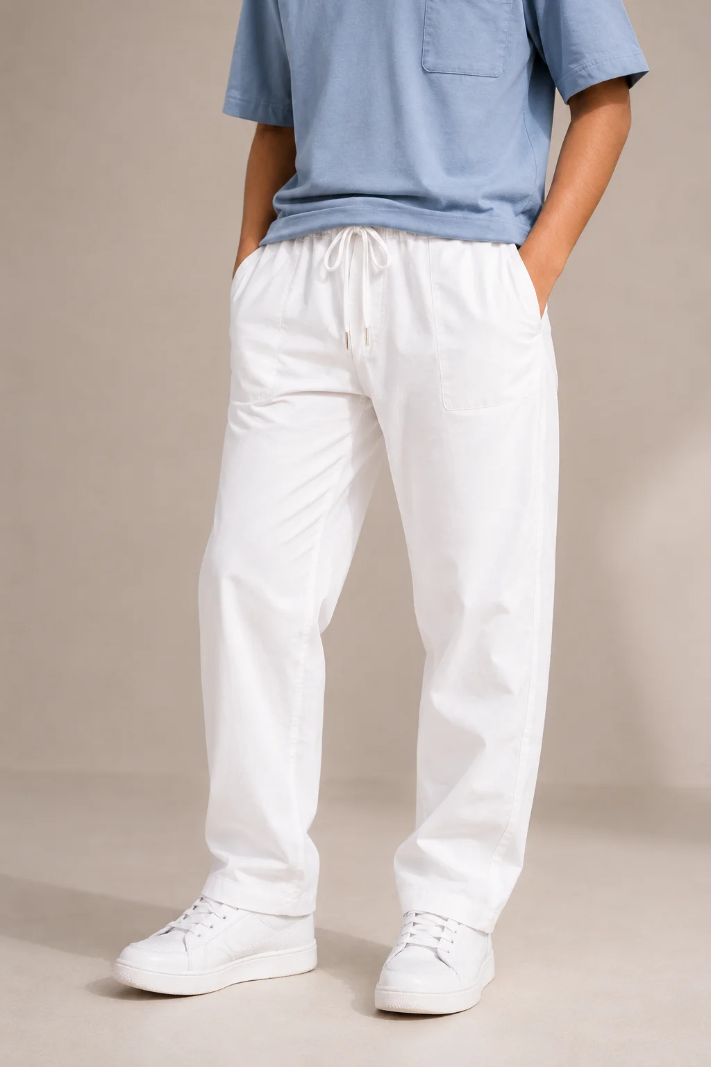Kids’ Cotton-Blend Classic White Pajama Pants
