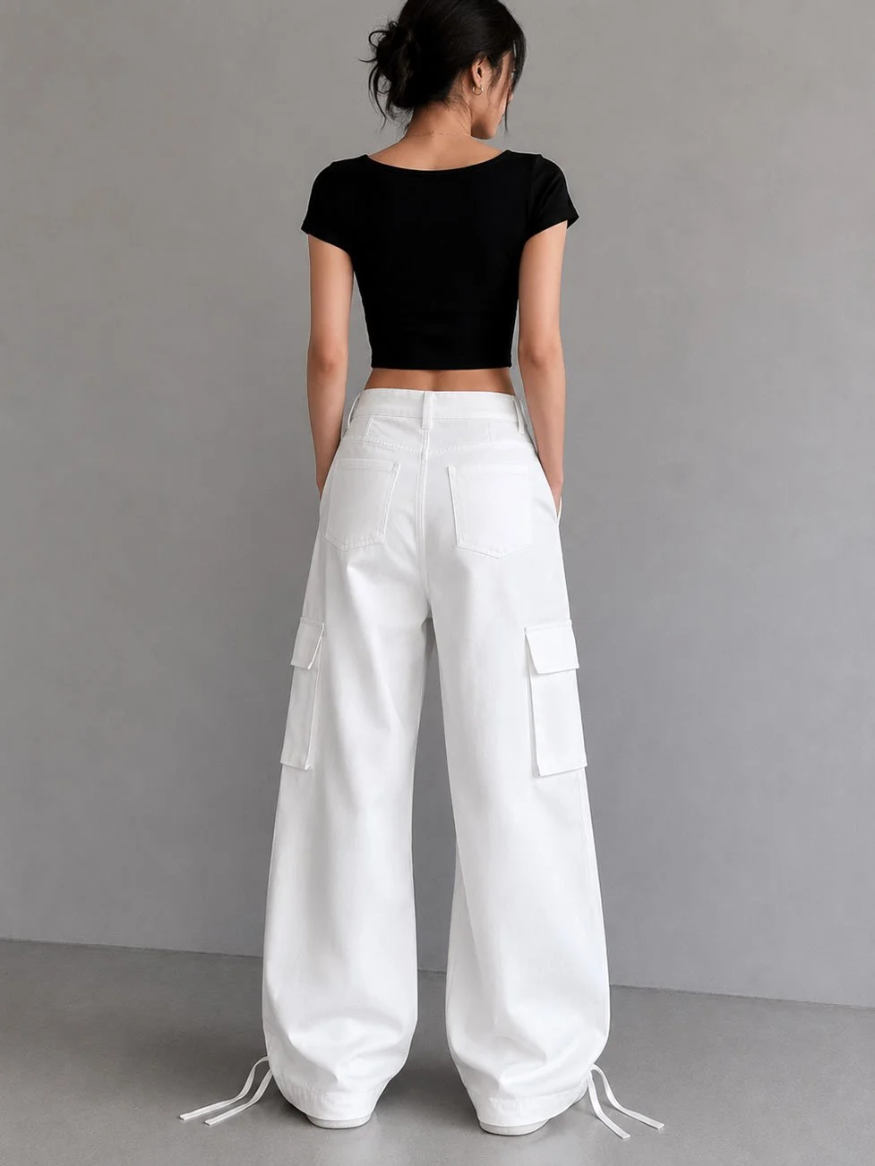 Women’s Twill Oversized Baggy Cargo Pant White gallery image