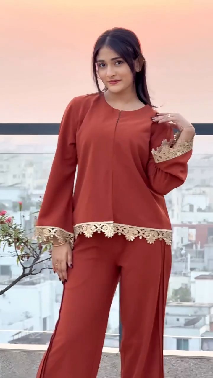 Amriss Terracotta Lace Elegance Co-Ord Set