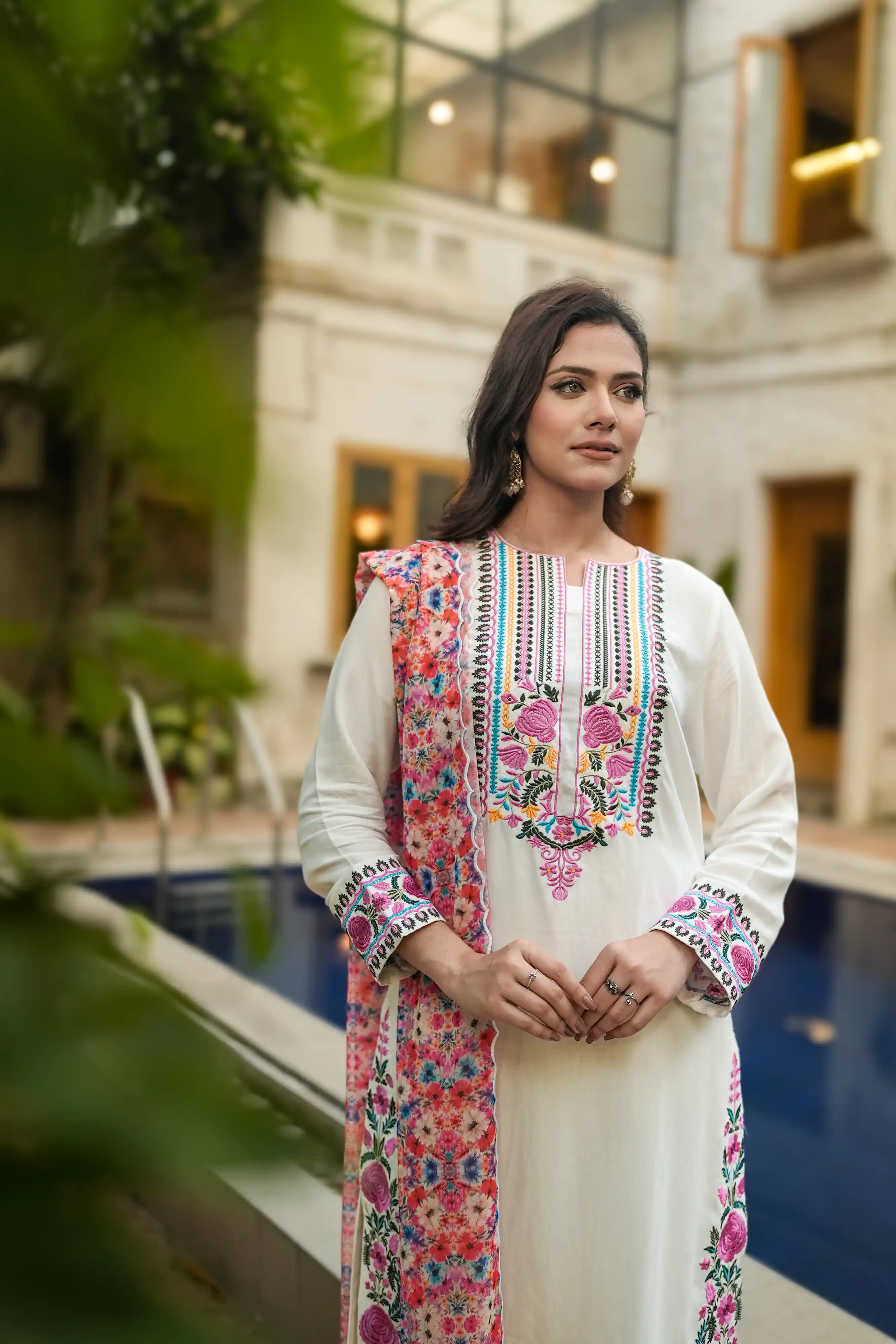 Women’s Floral Embroidered Straight Kurta 3-Piece Set with Printed Dupatta