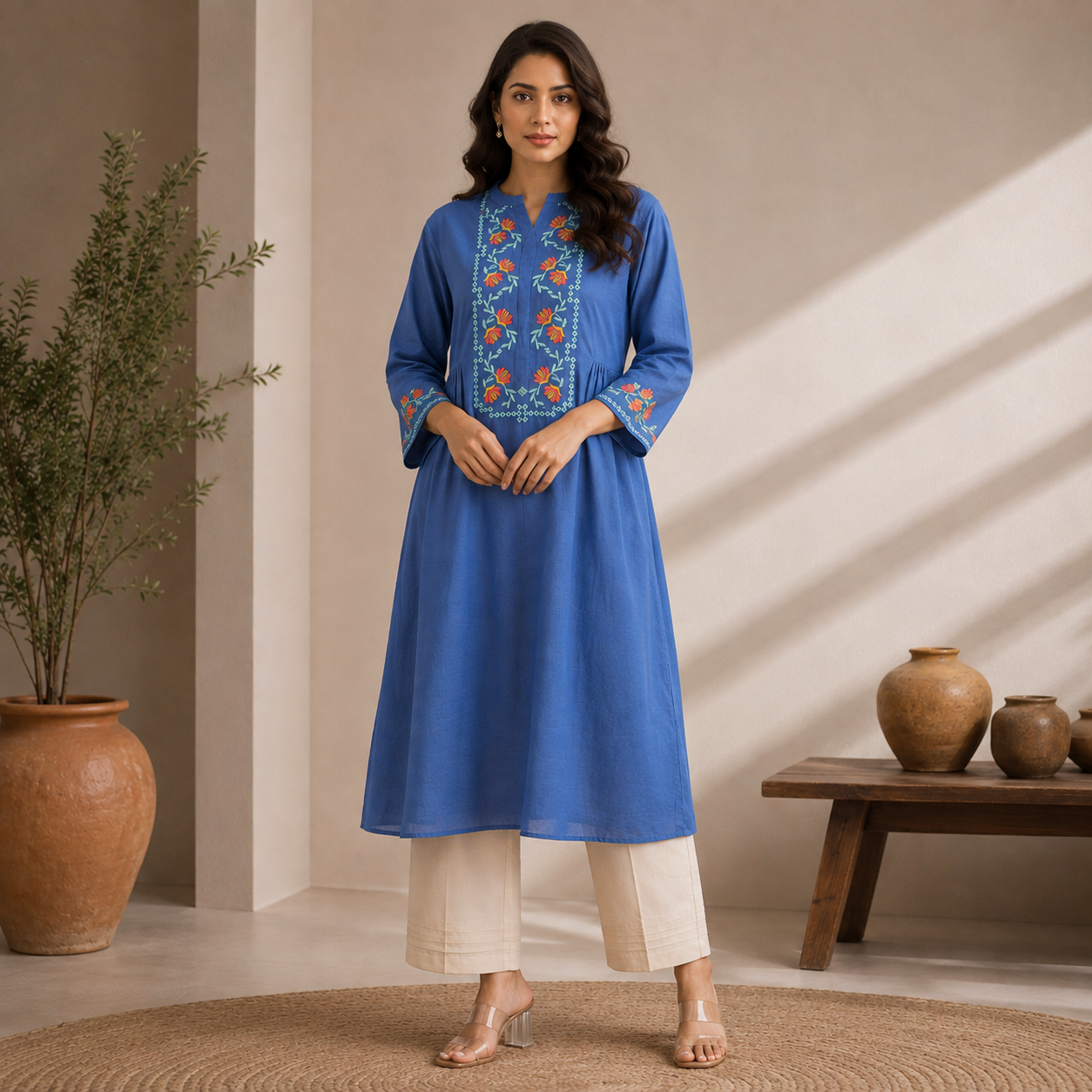 Amriss Azure Bloom Embroidered One Piece Dress