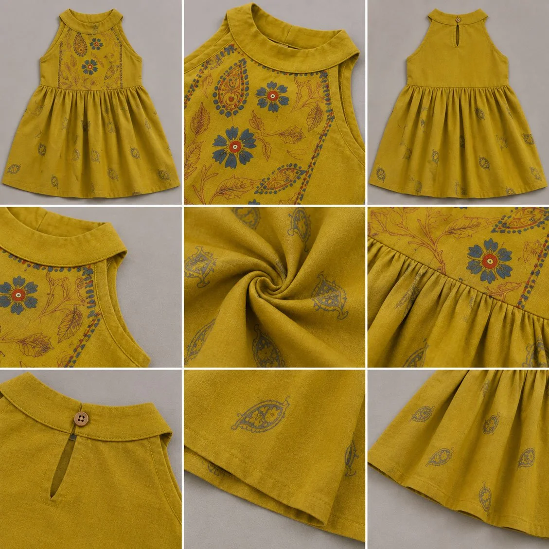 Girls’ Coral Pink Floral Printed Flared Tunic Top Frock Copy Mustard Yellow gallery image